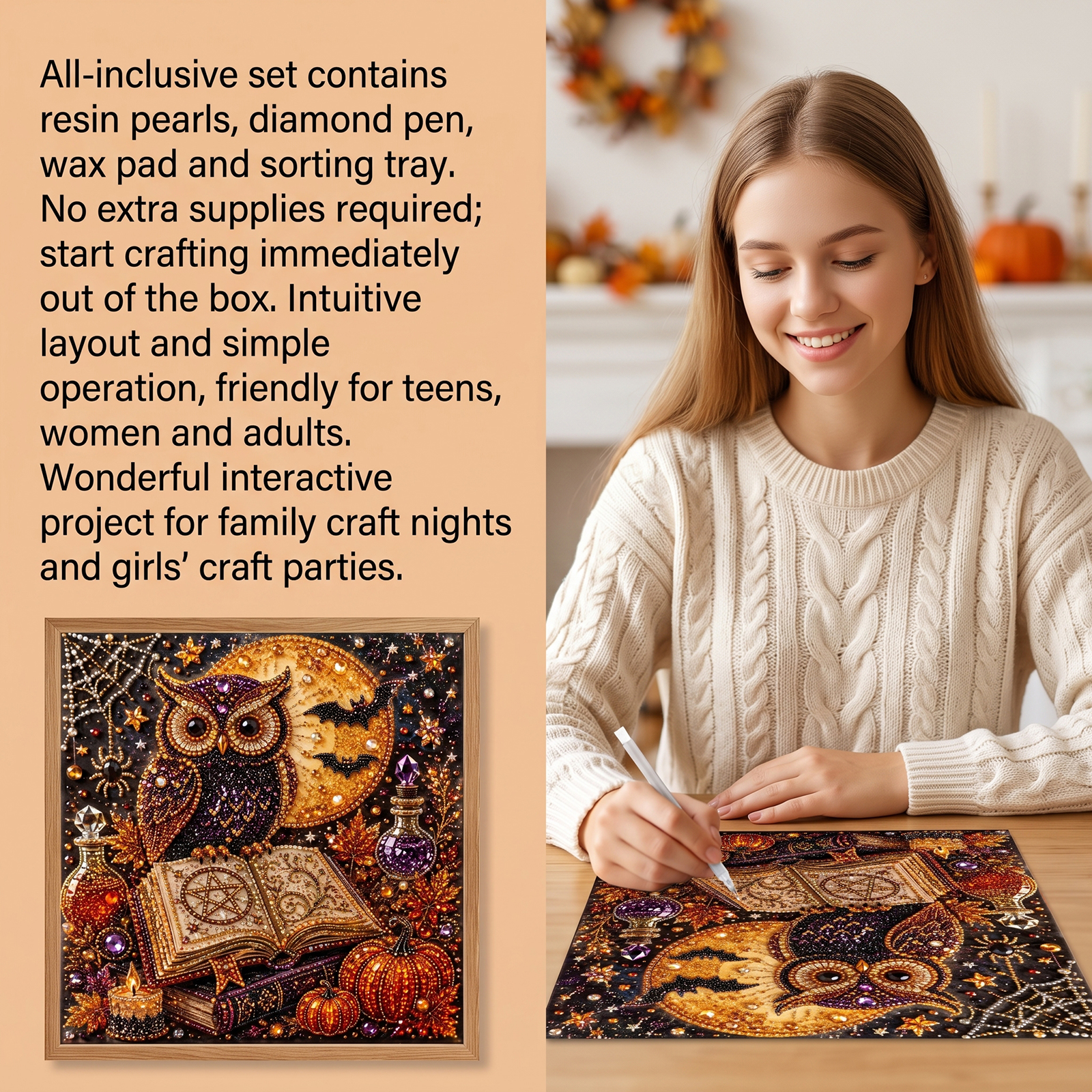 (Giant Pumpkin Black Cat) Halloween Pearl Painting Diy Stereoscopic 3D Retro Art Suit For Halloween Decorative Art Mural