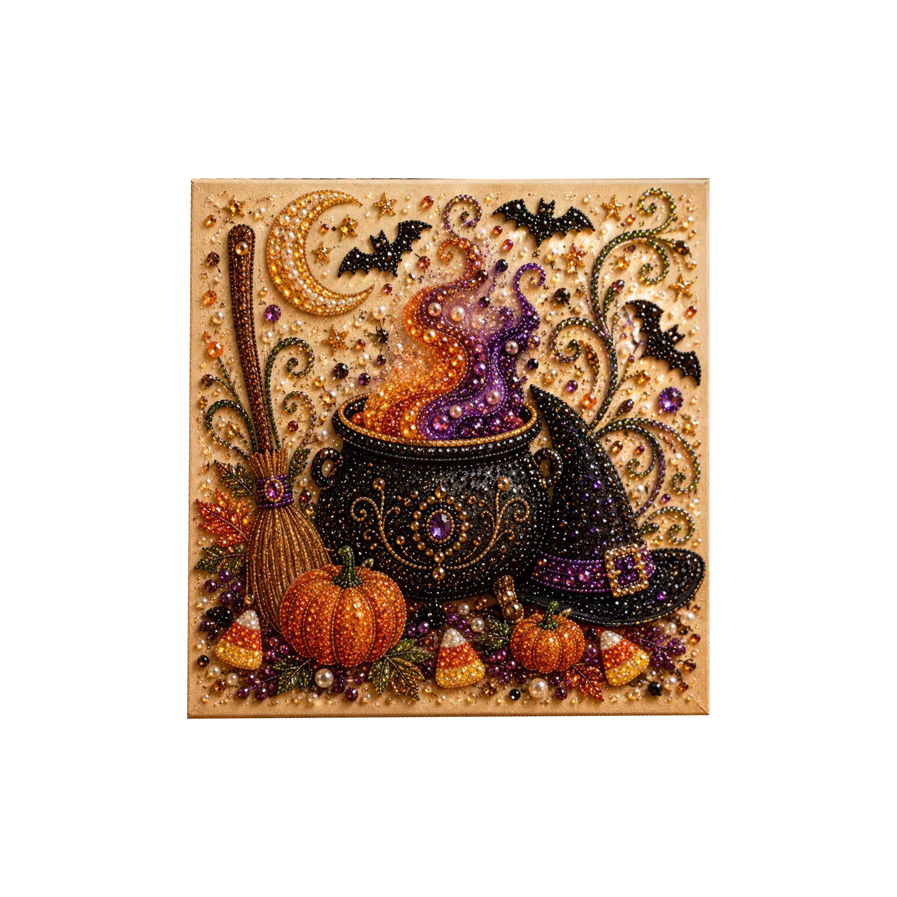 (Giant Pumpkin Black Cat) Halloween Pearl Painting Diy Stereoscopic 3D Retro Art Suit For Halloween Decorative Art Mural