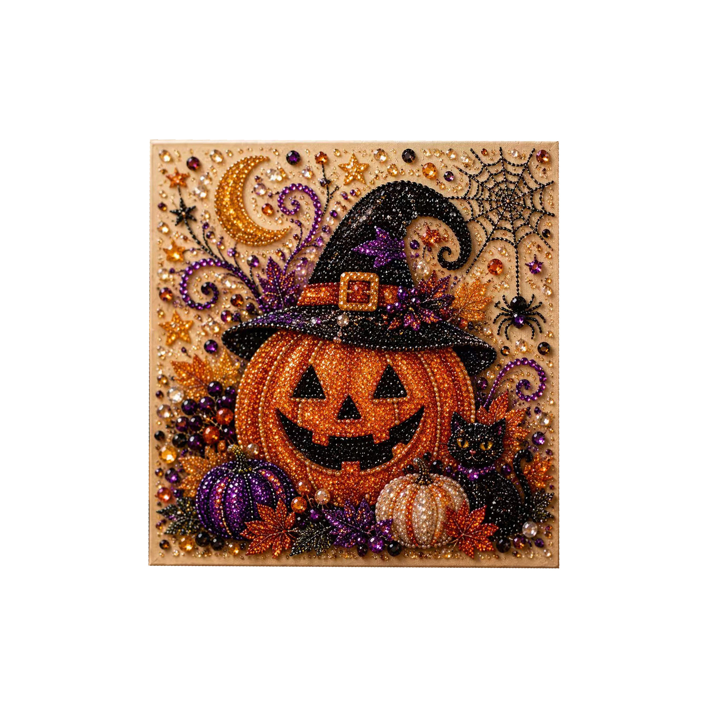 (Giant Pumpkin Black Cat) Halloween Pearl Painting Diy Stereoscopic 3D Retro Art Suit For Halloween Decorative Art Mural