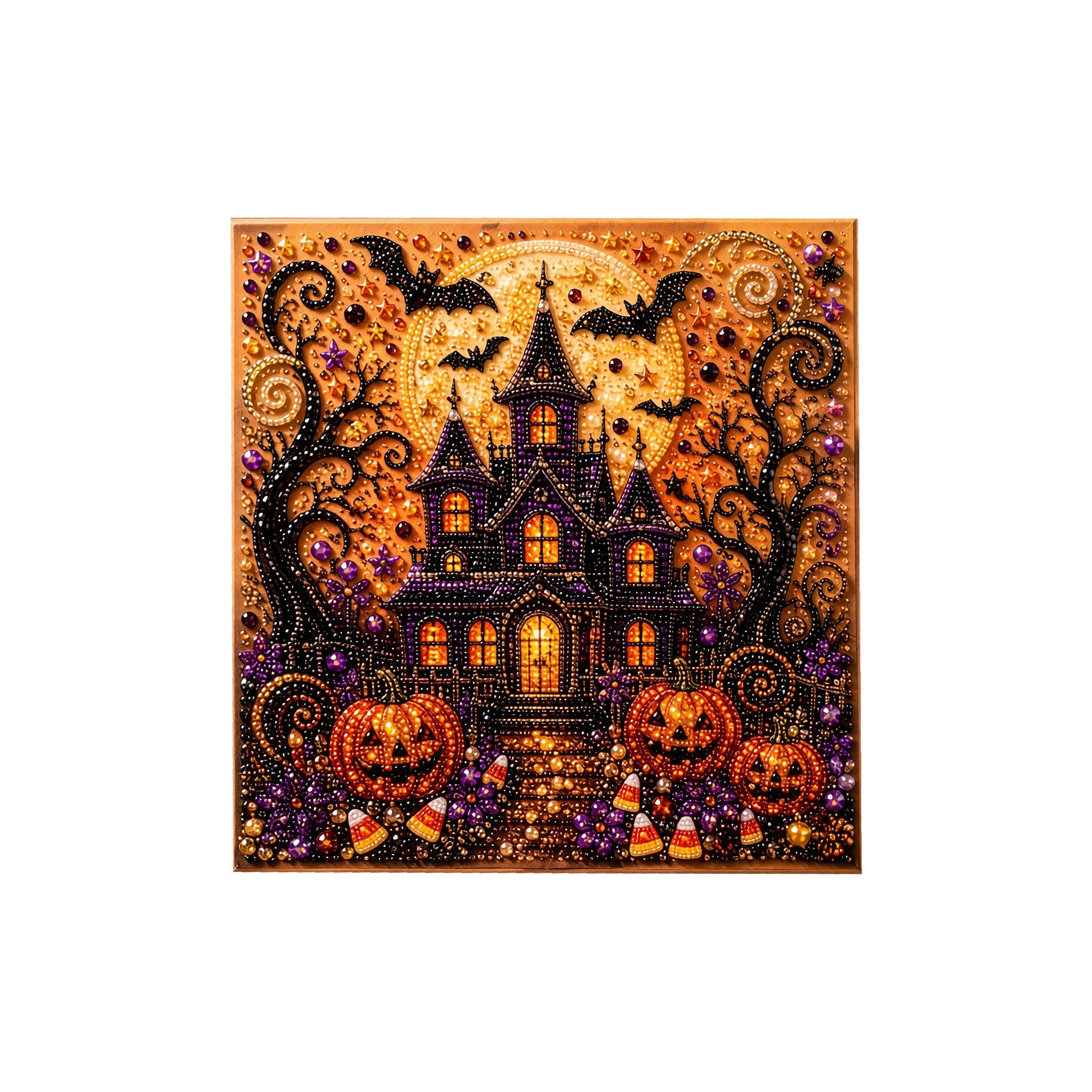 (Giant Pumpkin Black Cat) Halloween Pearl Painting Diy Stereoscopic 3D Retro Art Suit For Halloween Decorative Art Mural