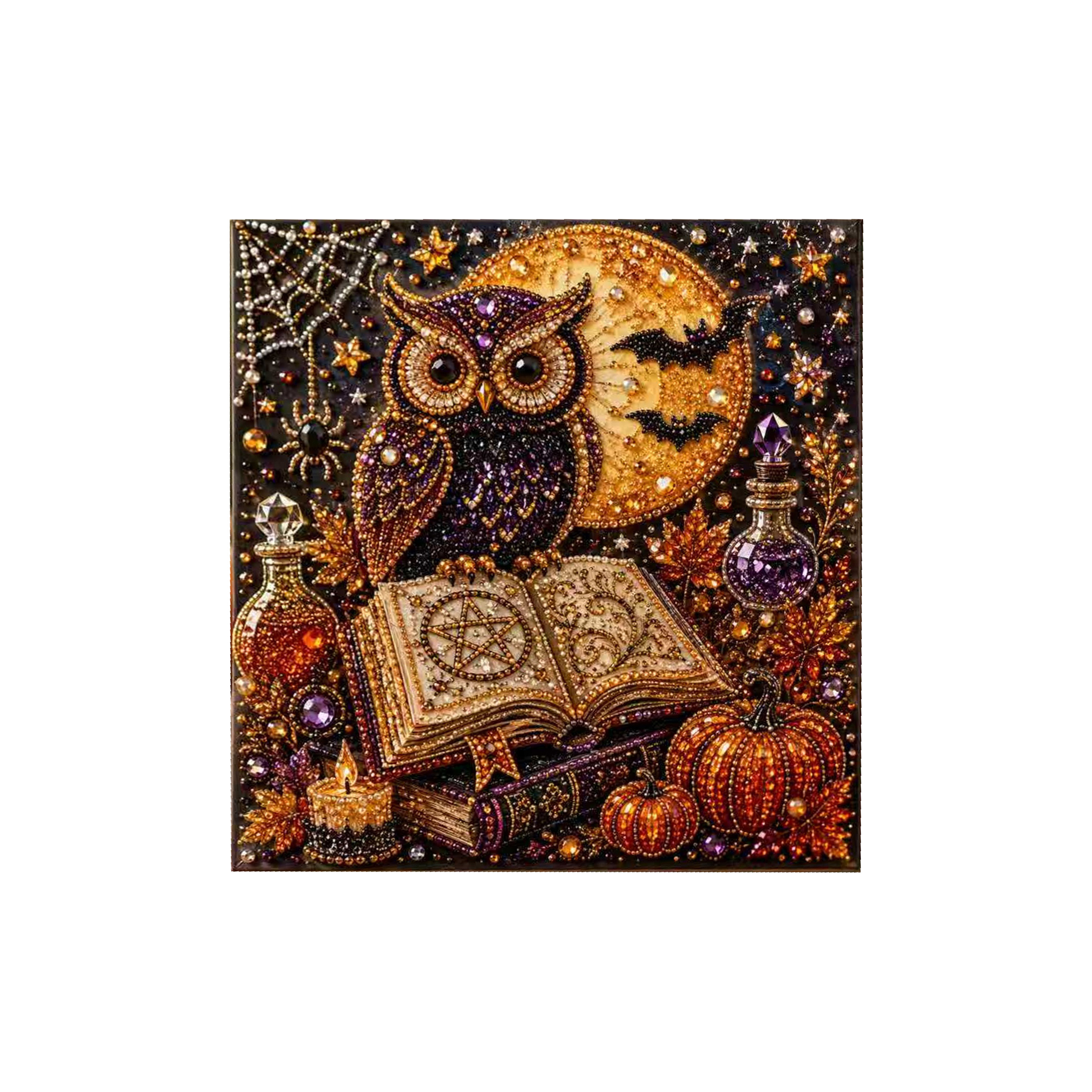 (Giant Pumpkin Black Cat) Halloween Pearl Painting Diy Stereoscopic 3D Retro Art Suit For Halloween Decorative Art Mural