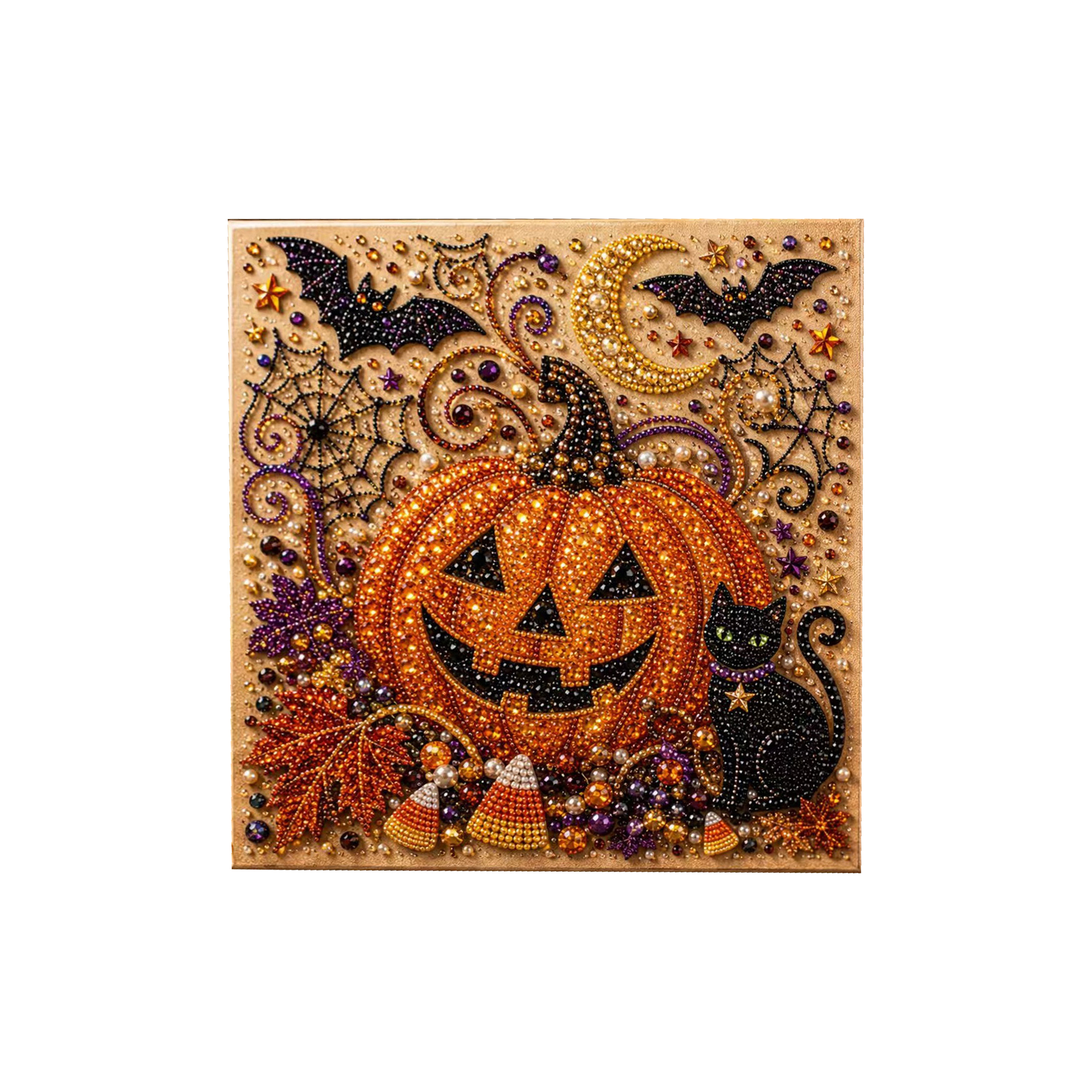 (Giant Pumpkin Black Cat) Halloween Pearl Painting Diy Stereoscopic 3D Retro Art Suit For Halloween Decorative Art Mural