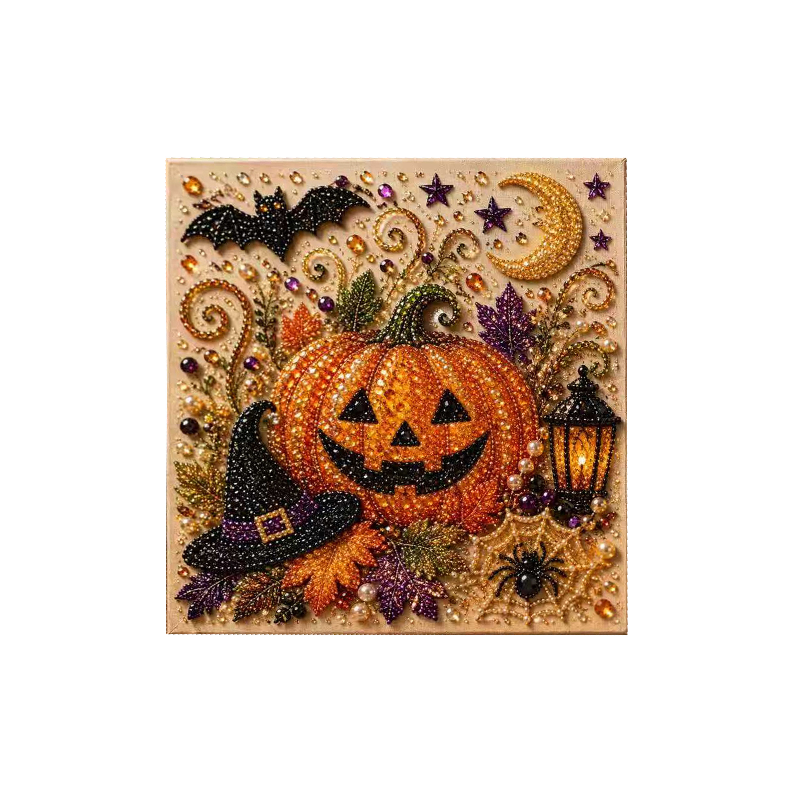 (Giant Pumpkin Black Cat) Halloween Pearl Painting Diy Stereoscopic 3D Retro Art Suit For Halloween Decorative Art Mural