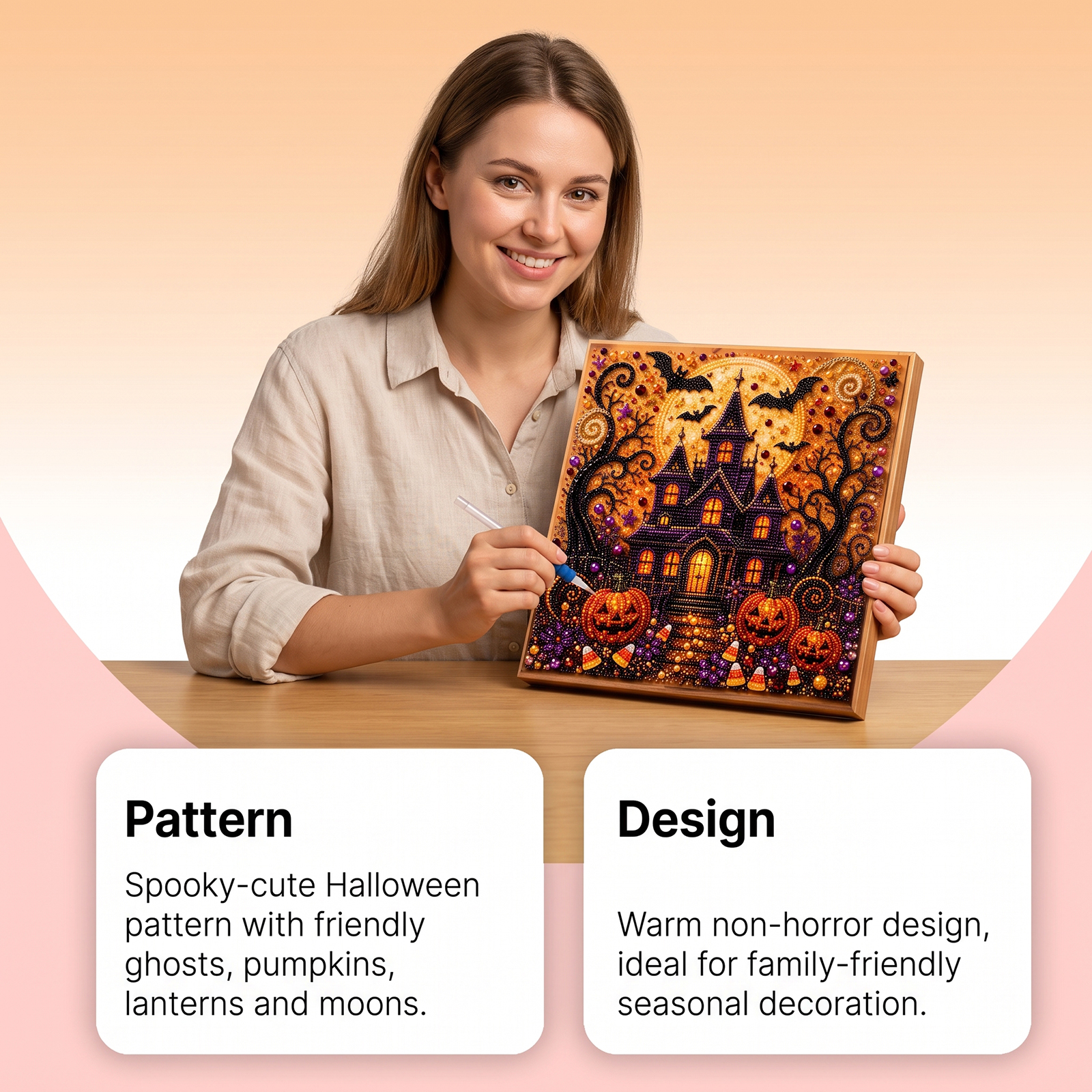 (Giant Pumpkin Black Cat) Halloween Pearl Painting Diy Stereoscopic 3D Retro Art Suit For Halloween Decorative Art Mural