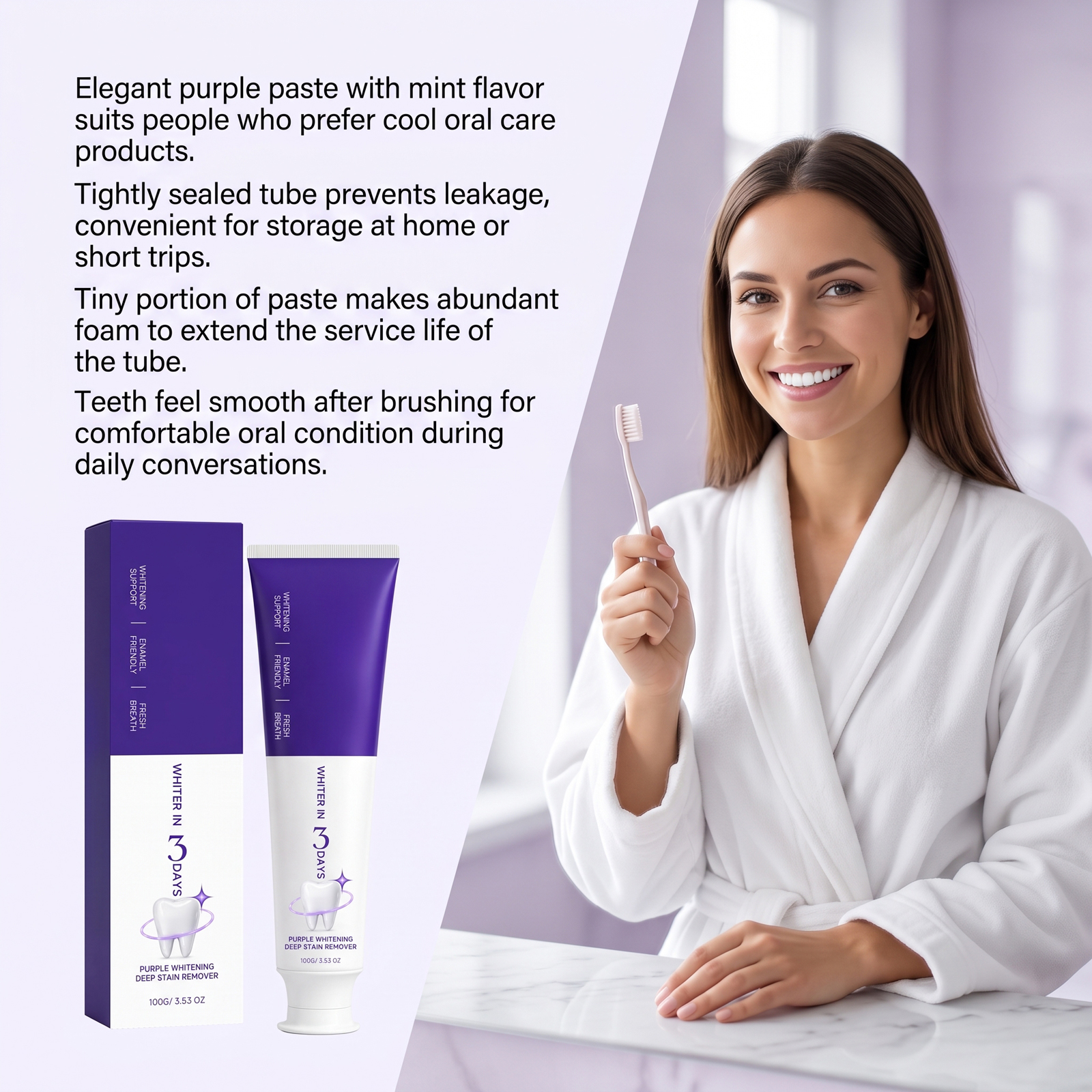 Purple Toothpaste Gentle Clean Teeth Remove Yellow Stains Fresh Soft Comfort Oral Care
