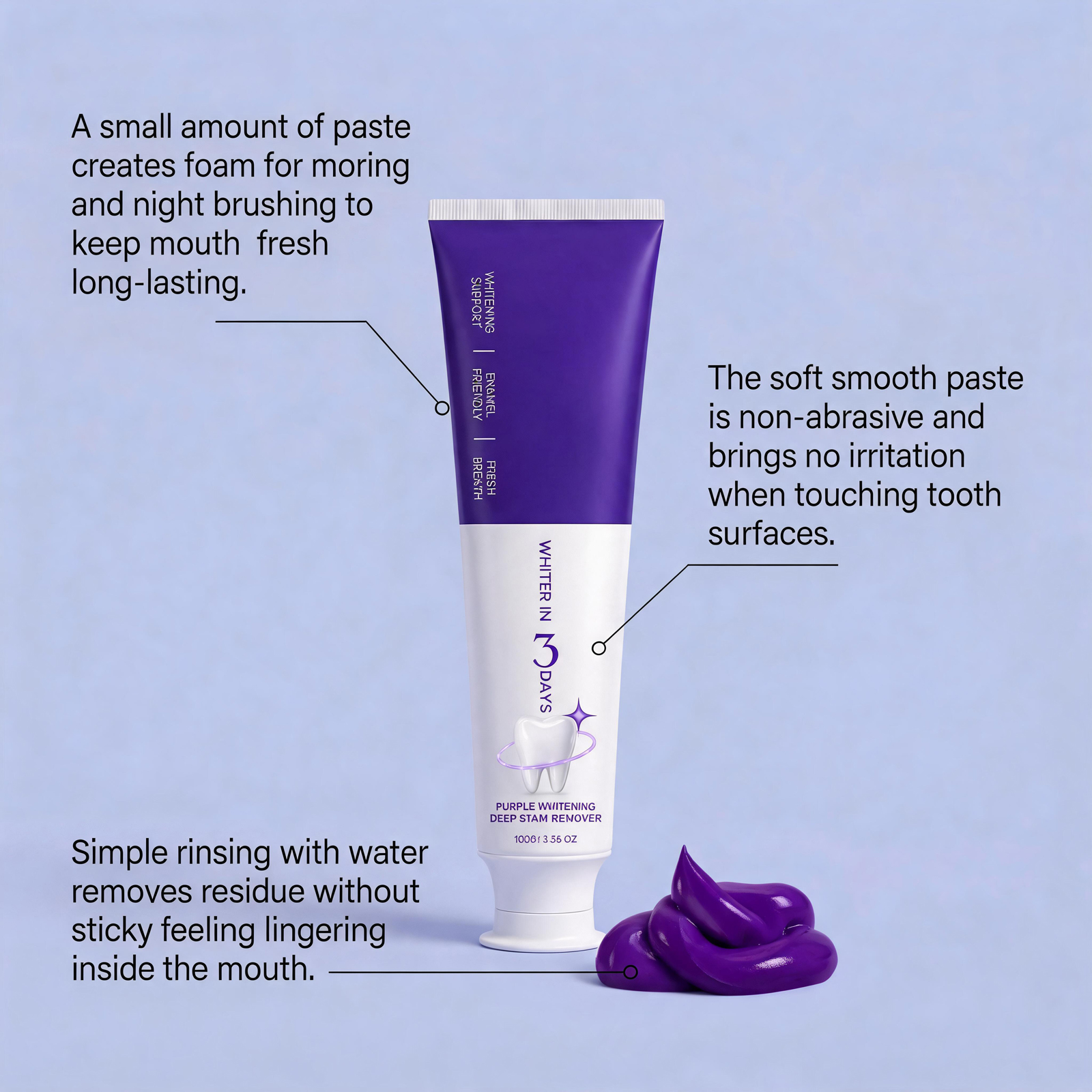 Purple Toothpaste Gentle Clean Teeth Remove Yellow Stains Fresh Soft Comfort Oral Care