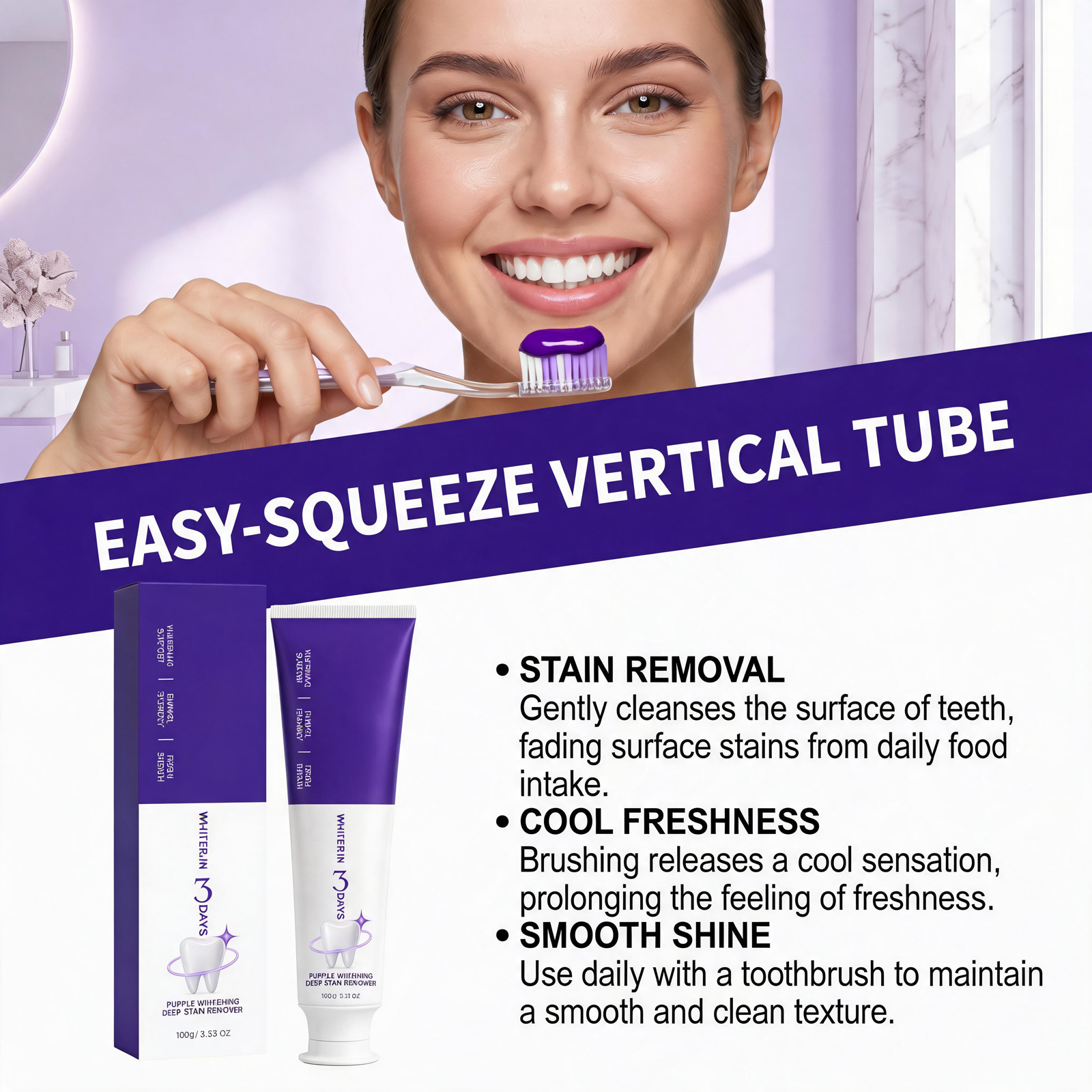 Purple Toothpaste Gentle Clean Teeth Remove Yellow Stains Fresh Soft Comfort Oral Care