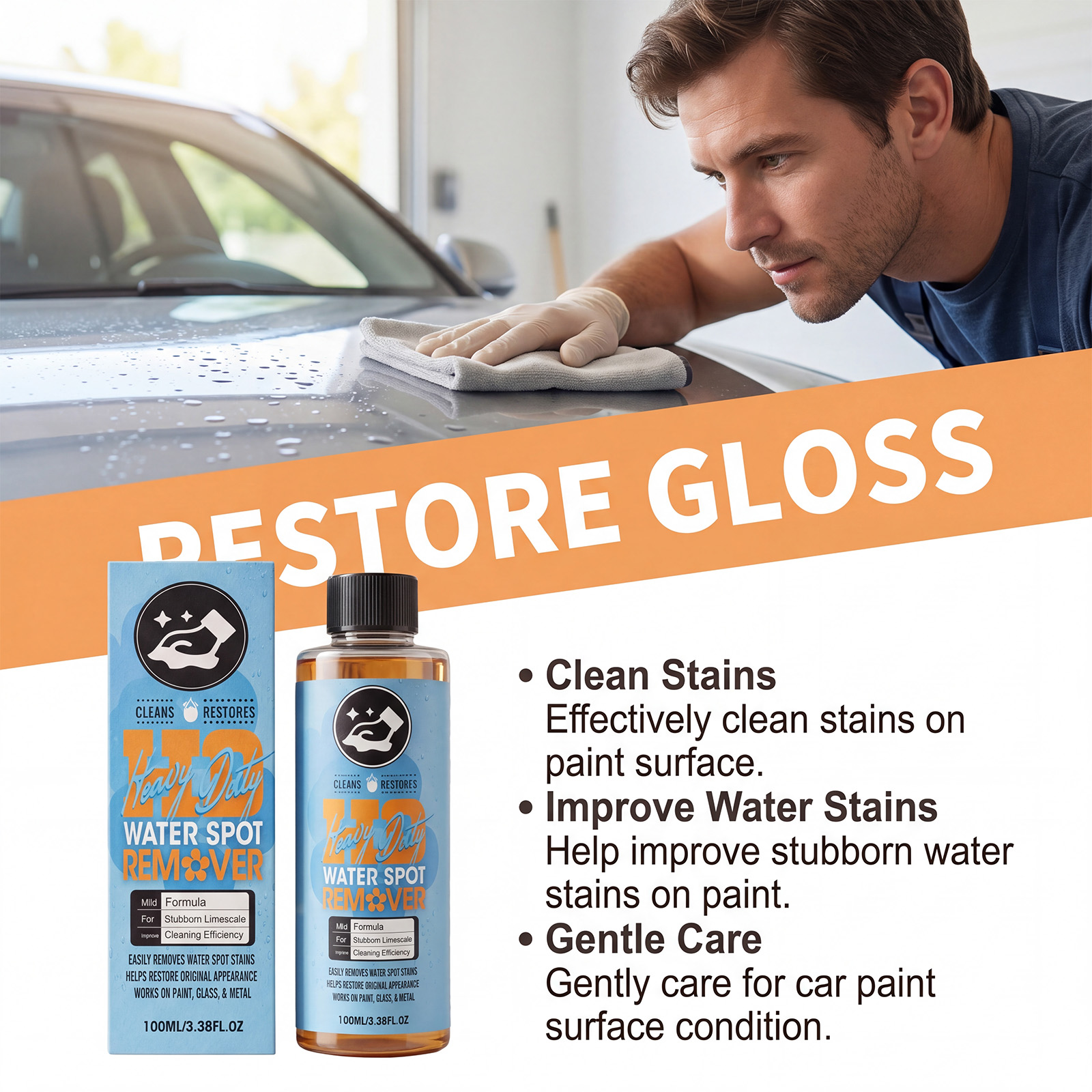 Car Water Stain Cleaner Efficient Detergent For Windshield Window Daily Gloss Maintenance