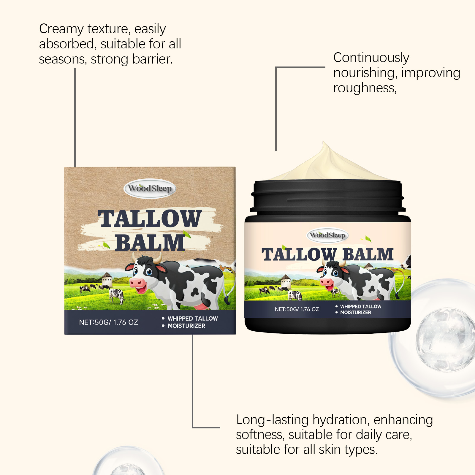 Tallow Moisturizing Cream For Body Skin Smooth Delicate Elastic Hydrating Soft Nourishing Care Lotion