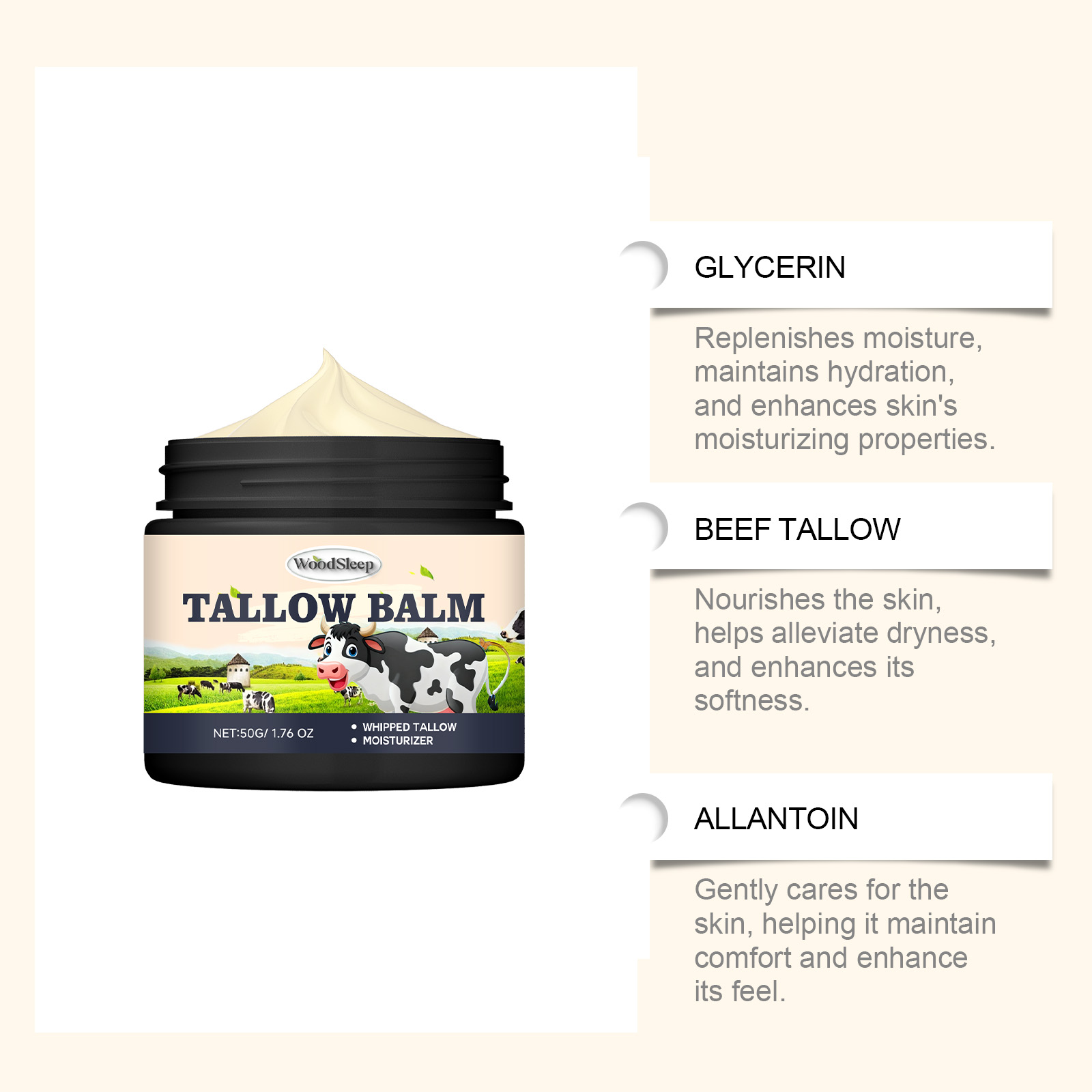 Tallow Moisturizing Cream For Body Skin Smooth Delicate Elastic Hydrating Soft Nourishing Care Lotion