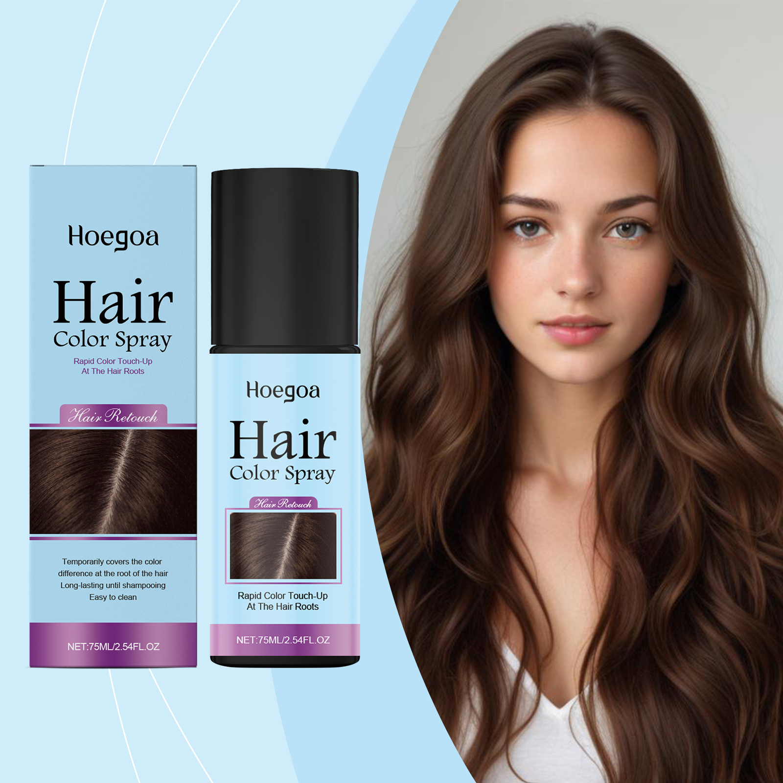 Disposable Hair Touch Up Spray Dark Brown Long Lasting Coverage Easy To Clean Portable Daily Gentle Natural Hairdressing