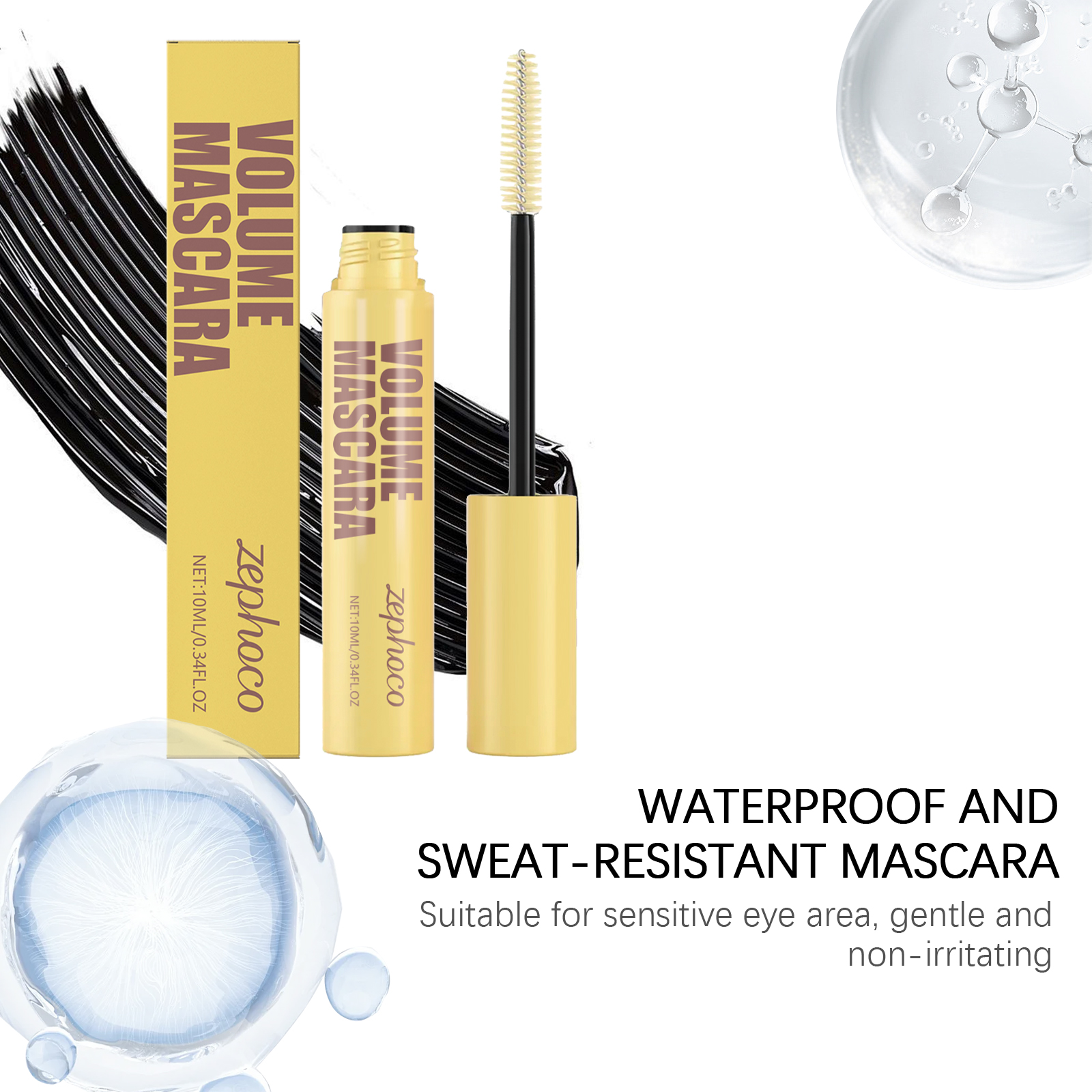 Thick Lengthening Mascara For Eye Area Natural Non Smudge Dense Non Clumping Sweat Proof