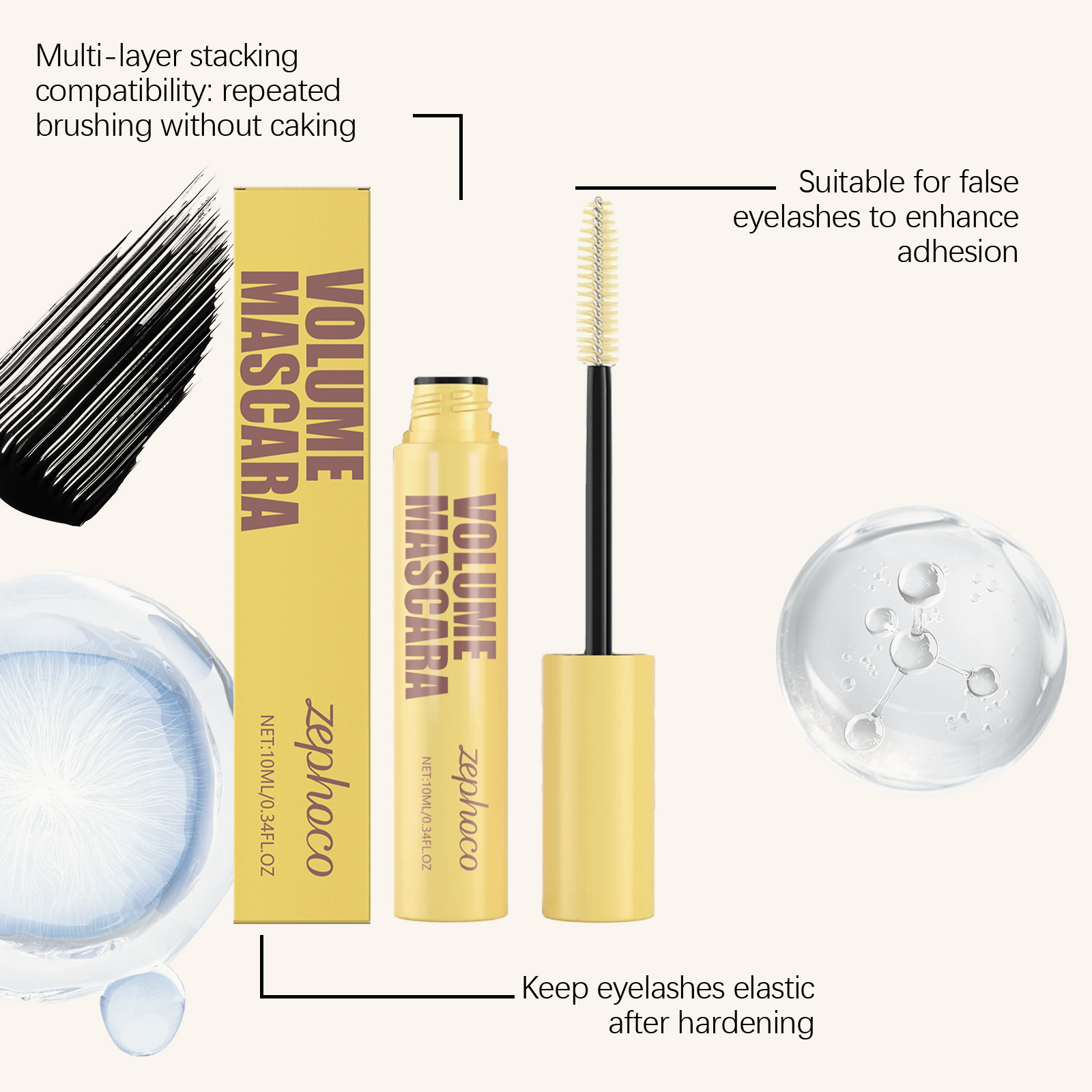 Thick Lengthening Mascara For Eye Area Natural Non Smudge Dense Non Clumping Sweat Proof
