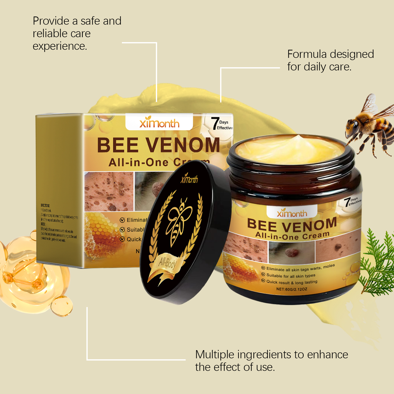 Bee Venom Skin Care Cream Body Skin Clean Remove Warts Smooth Body Skin Care Lotion