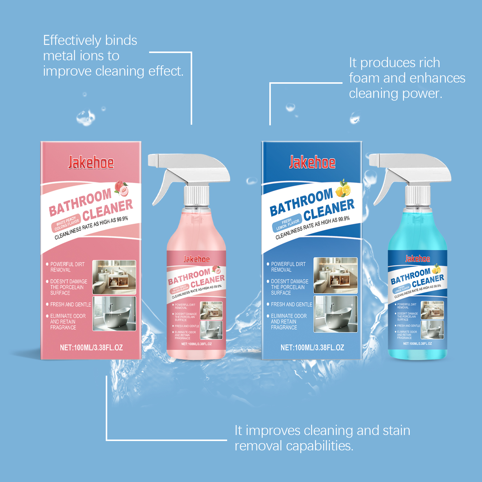 (White Peach Oolong) Bathroom Cleaner Powerful Stain Remover For Ceramic Tile Glass Shower Basin Toilet Sink