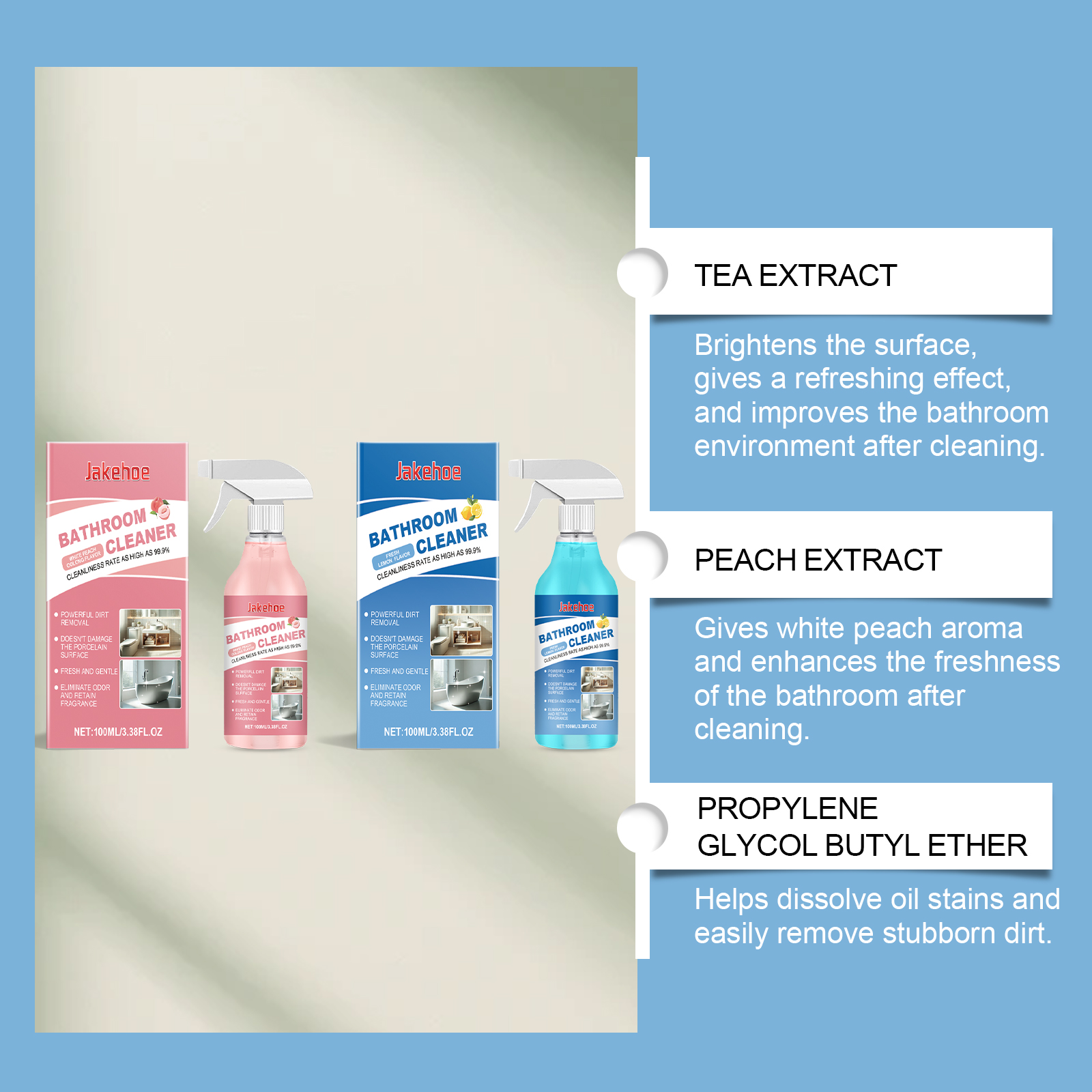 (White Peach Oolong) Bathroom Cleaner Powerful Stain Remover For Ceramic Tile Glass Shower Basin Toilet Sink