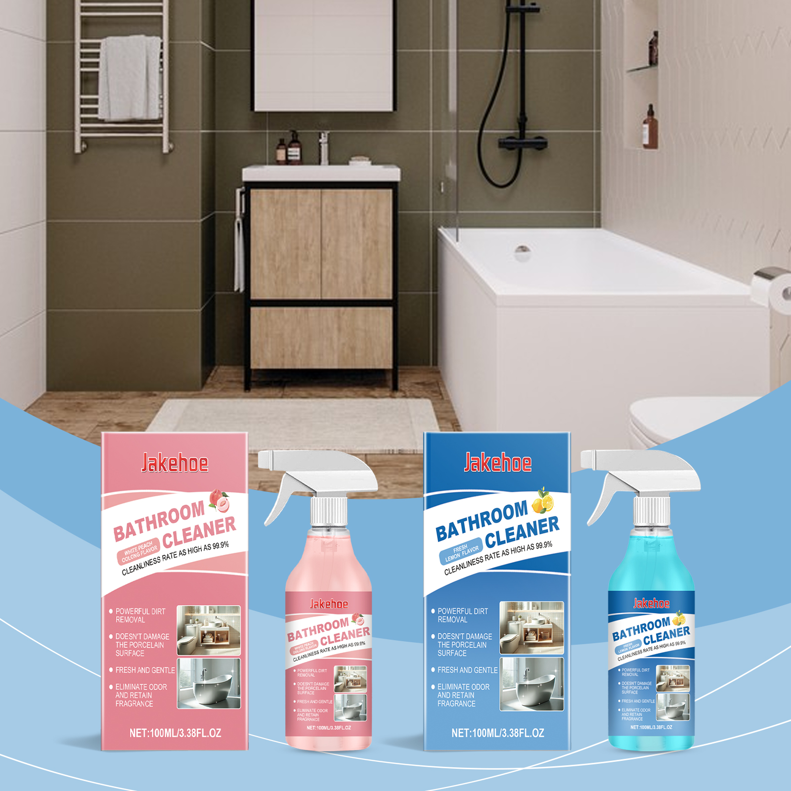 (White Peach Oolong) Bathroom Cleaner Powerful Stain Remover For Ceramic Tile Glass Shower Basin Toilet Sink