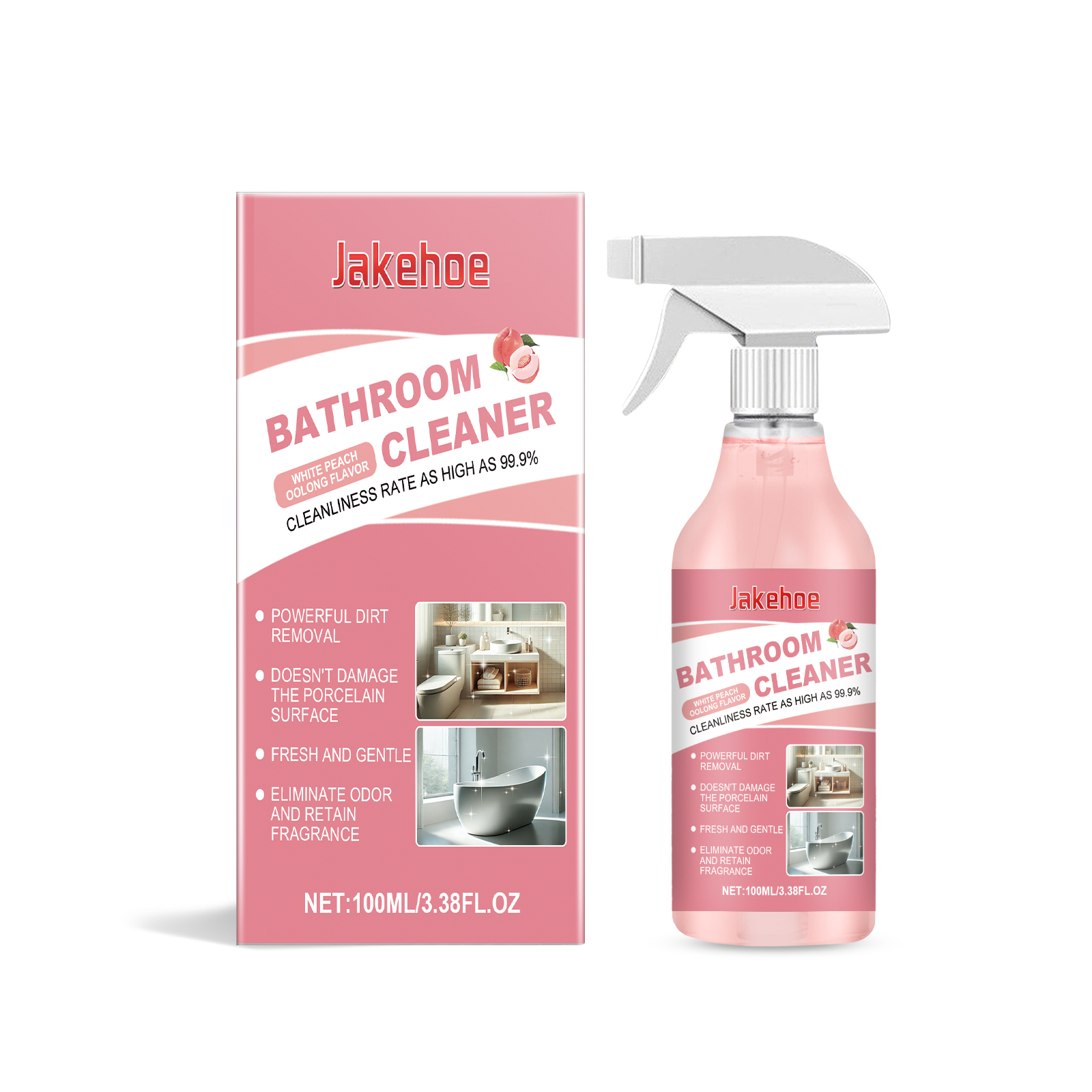 (White Peach Oolong) Bathroom Cleaner Powerful Stain Remover For Ceramic Tile Glass Shower Basin Toilet Sink