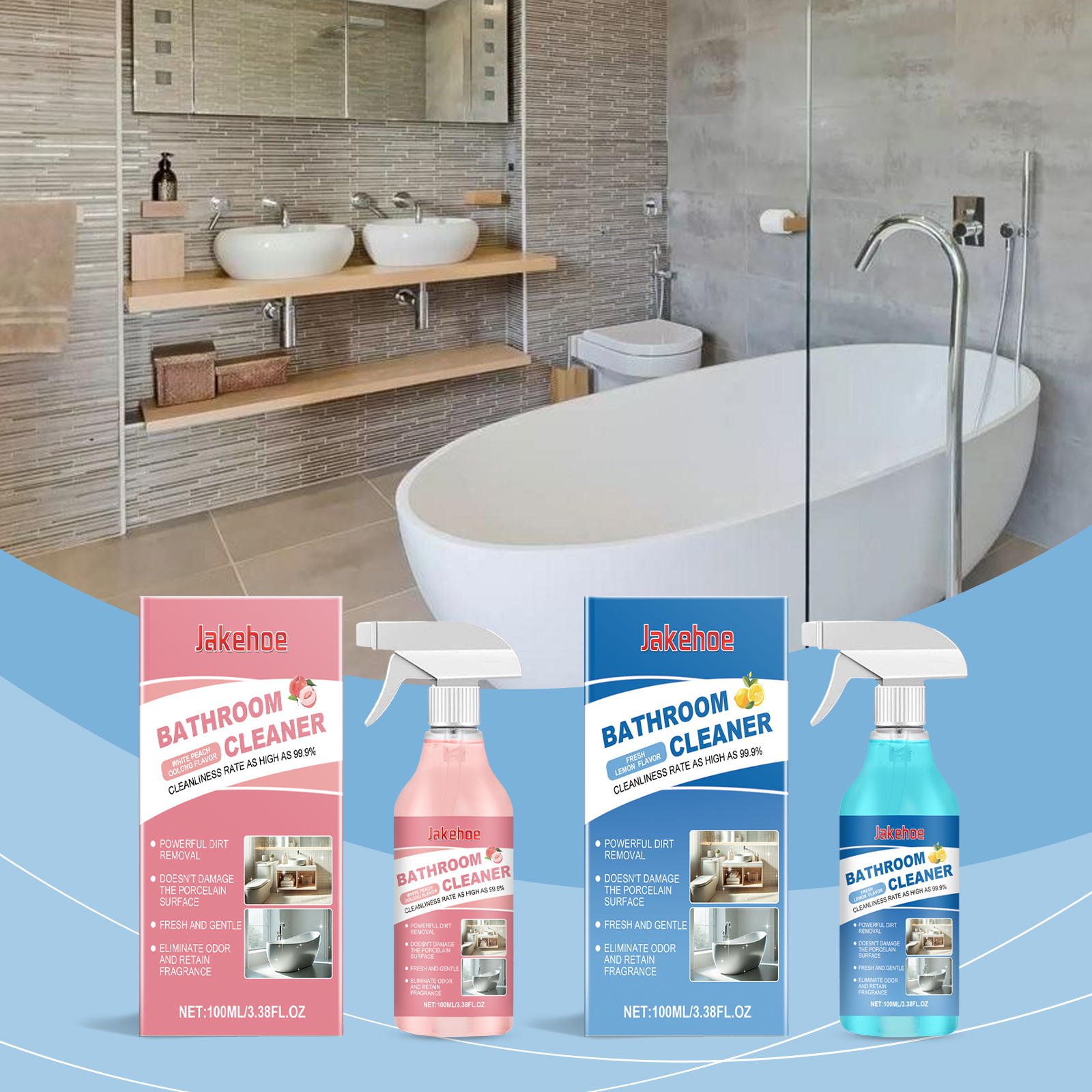 (White Peach Oolong) Bathroom Cleaner Powerful Stain Remover For Ceramic Tile Glass Shower Basin Toilet Sink