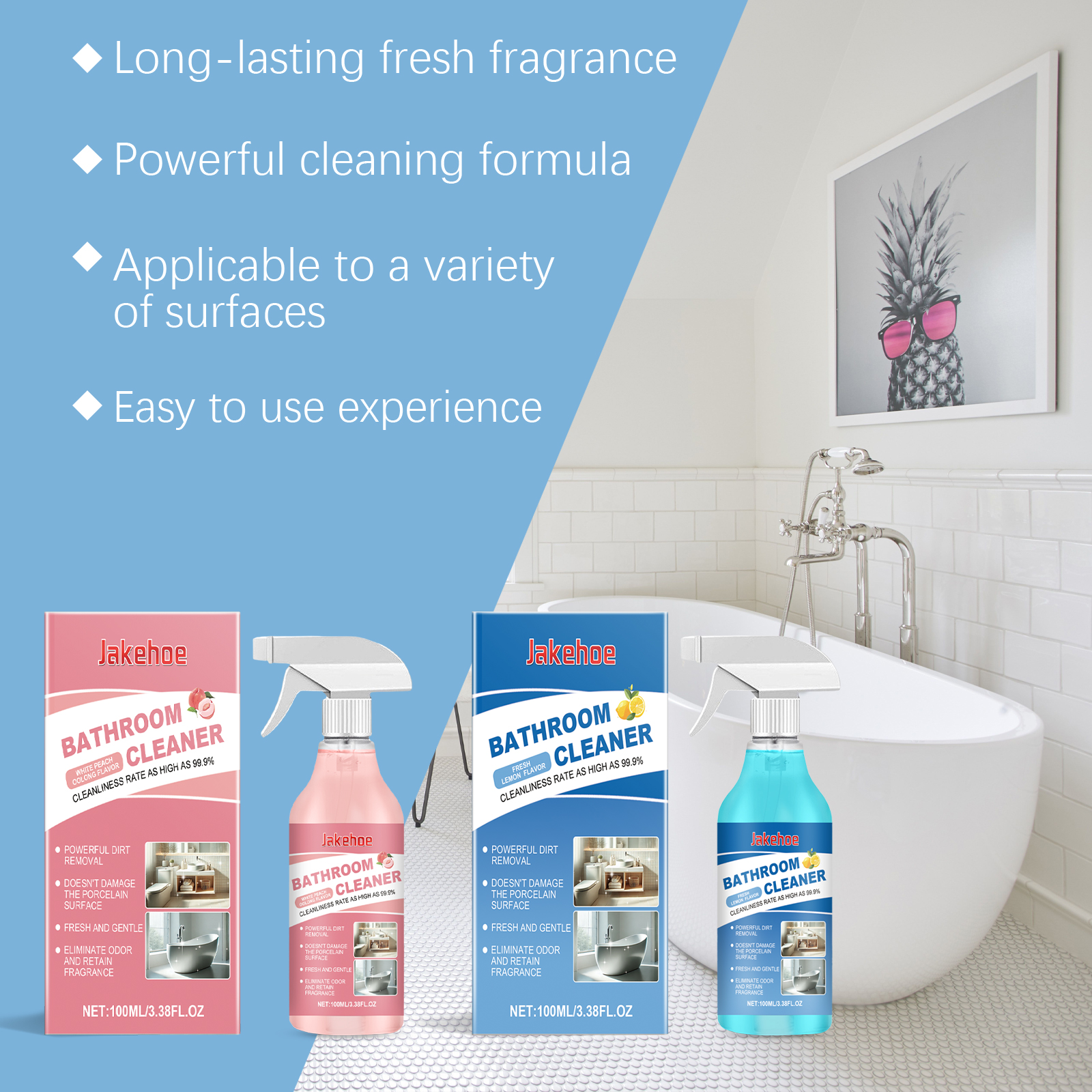 (White Peach Oolong) Bathroom Cleaner Powerful Stain Remover For Ceramic Tile Glass Shower Basin Toilet Sink