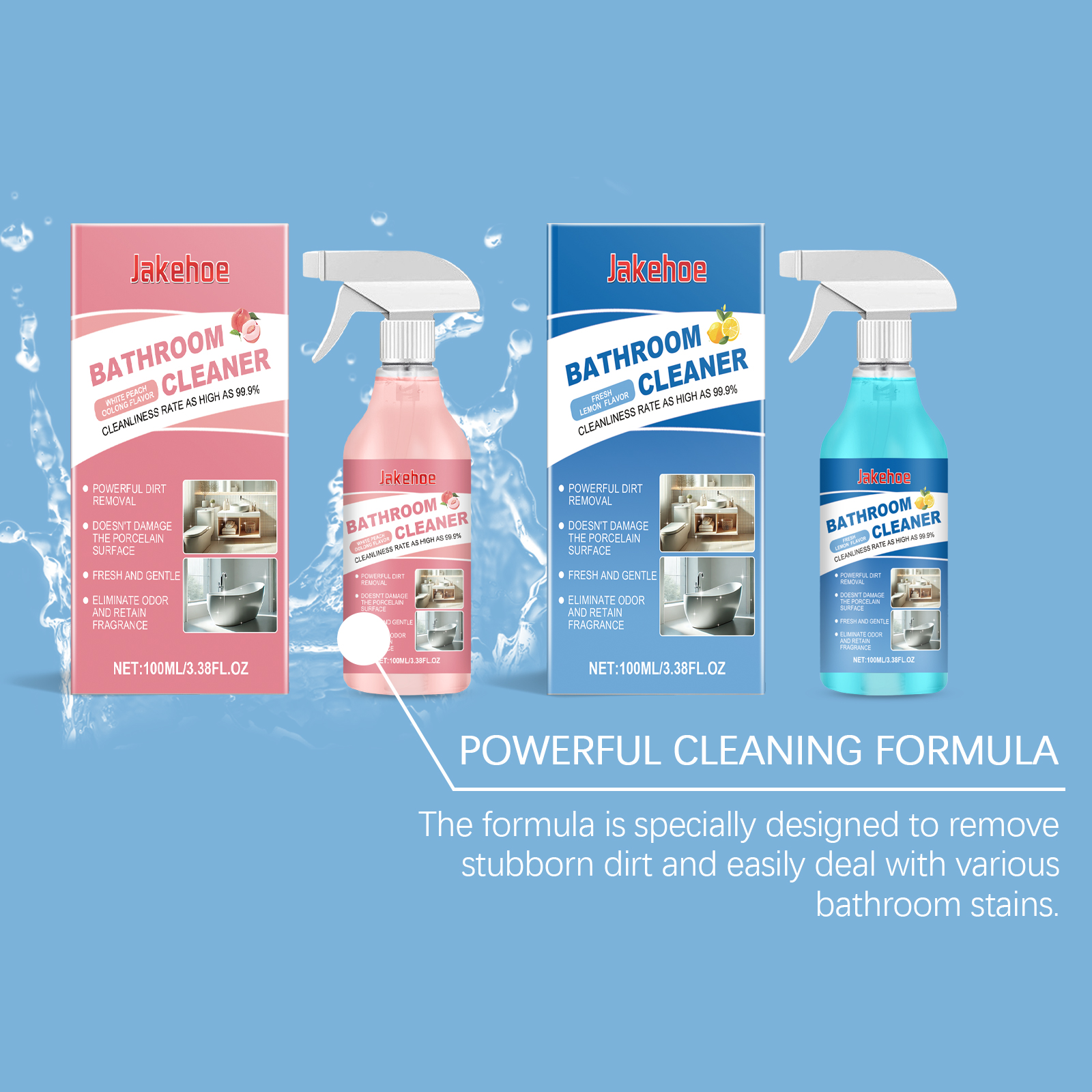 (White Peach Oolong) Bathroom Cleaner Powerful Stain Remover For Ceramic Tile Glass Shower Basin Toilet Sink