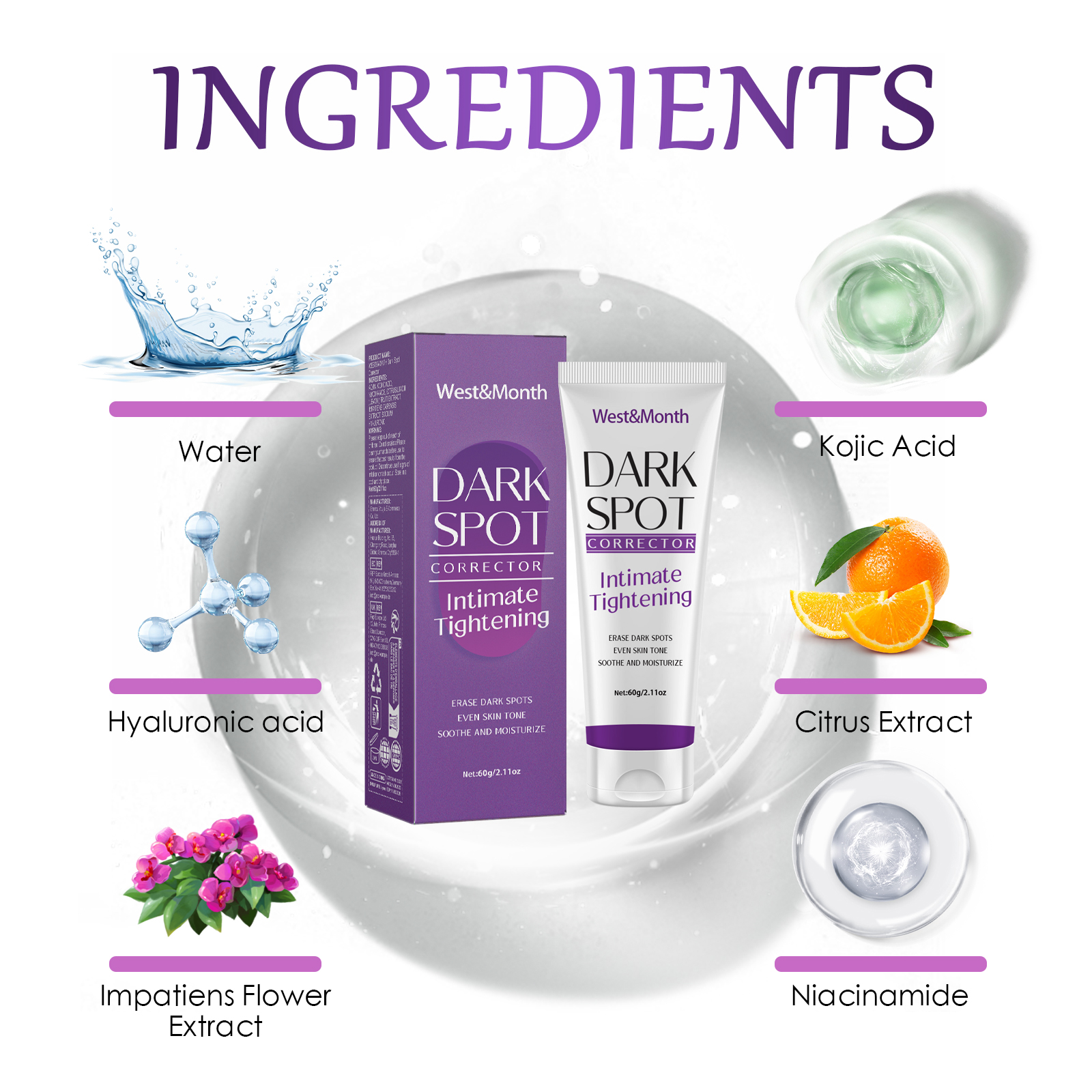 Body Moisturizing Cream Kojic Acid Niacinamide Brightening For Underarm Elbow Knee Even Tone Daily Skin Care 60g
