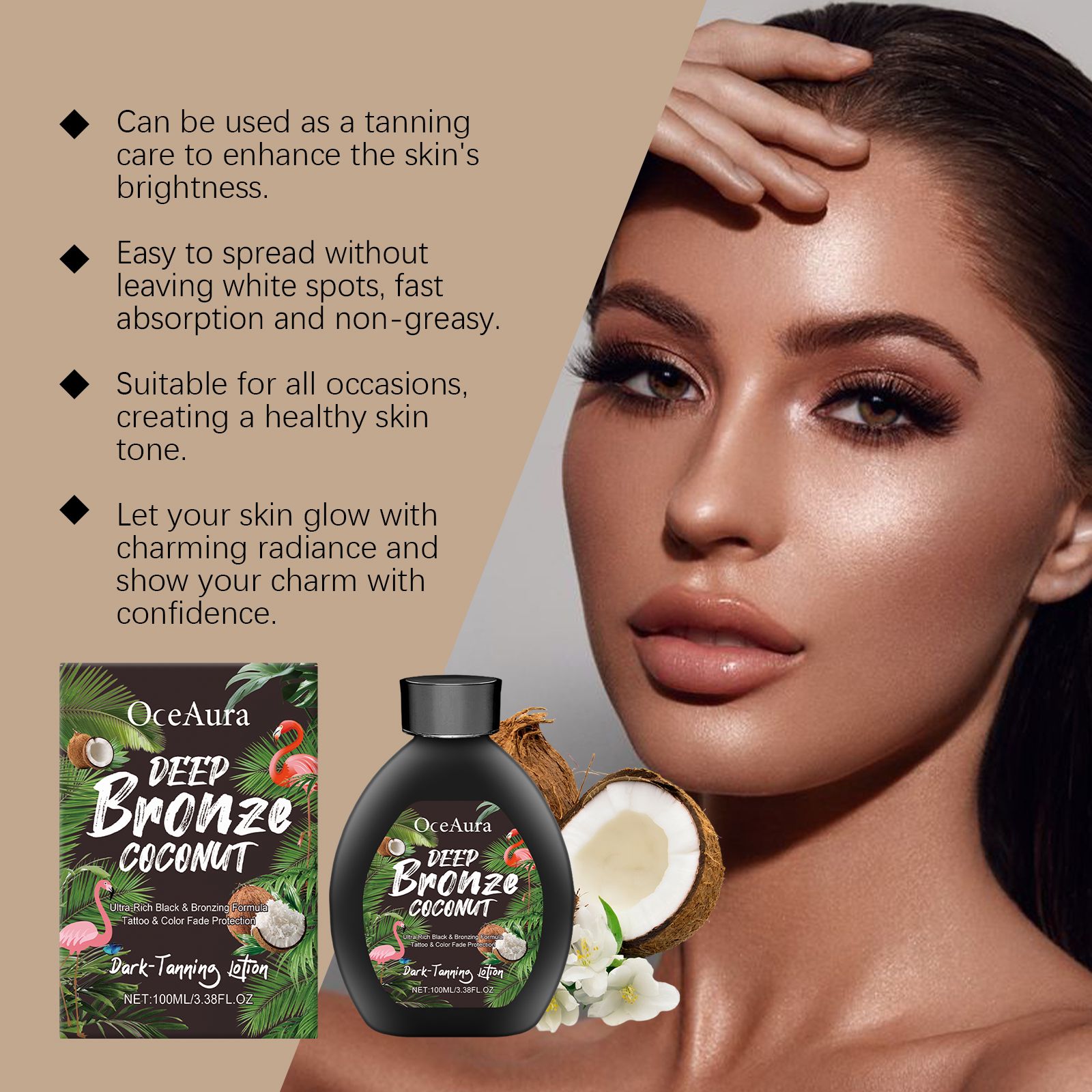 Coconut Tanning Lotion For Summer Bronzed Glow Moisturizing Even Skin Tone Daily Body Care