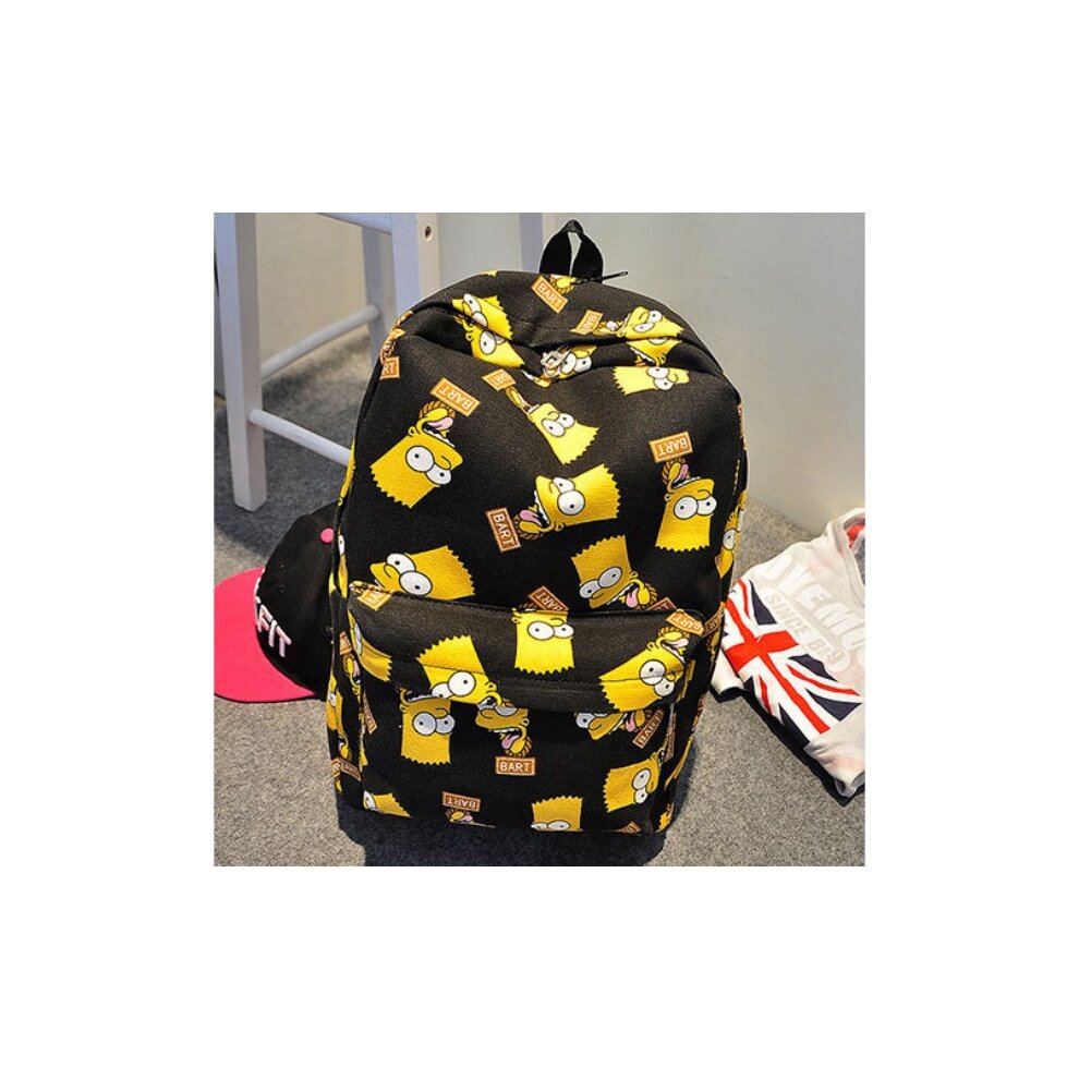 Cartoon The Simpsons Print Backpack Cartoon Doodle Print Canvas Backpack(black)