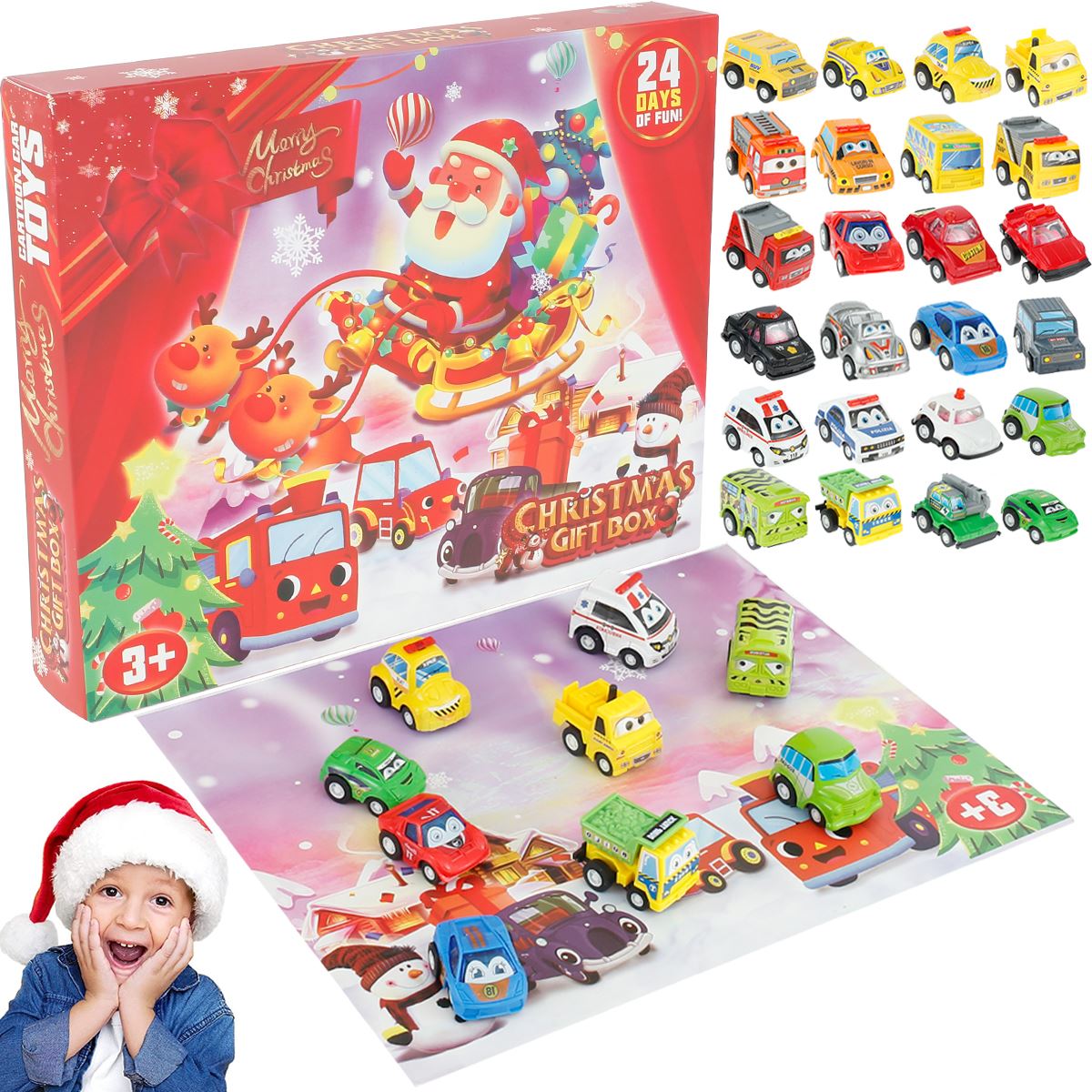 Advent Calendar 2022 Pull Back Car Toys Set with Game Map 24 PCS Construction Cars for Christmas Stocking Stuffers Surprise Christmas Gifts Kids Boys Girls Toys Blind Box Countdown Calendar