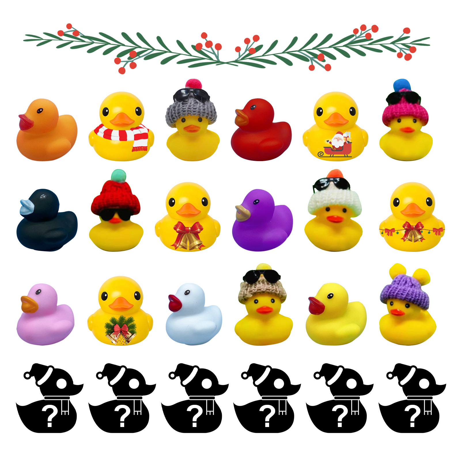Advent Calendar Rubber Ducks Stress Relief Toys Set Christmas 24 Days Countdown Calendar Holiday Party Favors Kids Bath Toys Blind Box Surprise Gift