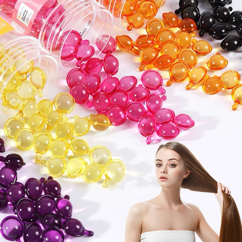 (Transparent Gold) Hair Vitamin Capsule Keratin Oil Smooth Silky Hair Serum Moroccan Oil Anti Hair Loss Repair Damaged Hair Essential Oil 10PCS