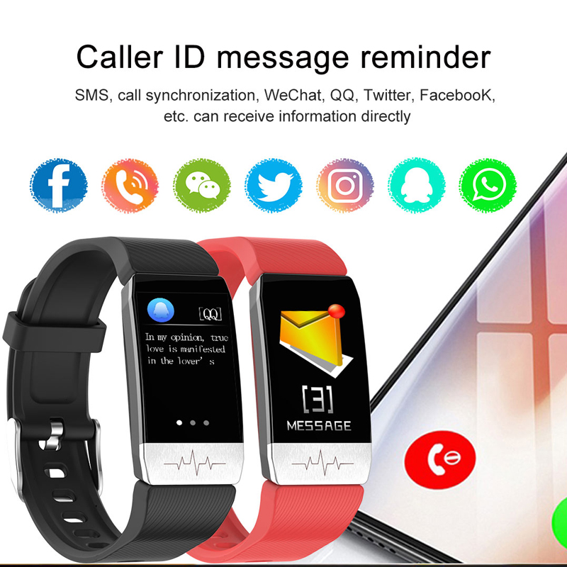 Smart Watch Temperature Measure ECG Heart Rate Blood Pressure Monitor Weather Forecas Wristbands Black