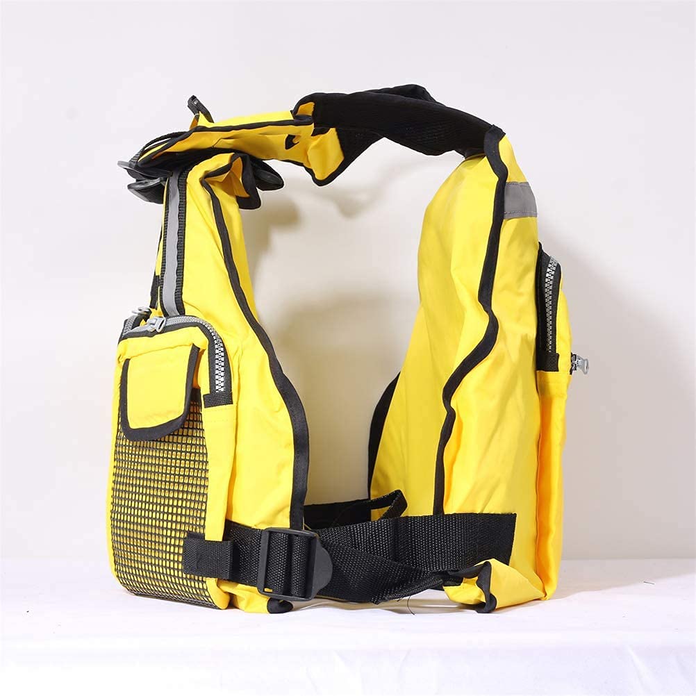 (Yellow) Life Jacket Adults Boat Aid Sailing Kayak Fishing Life Jacket Vest with Multi-Pockets And Reflective Stripe Men Women Outdoor Floating Water Sports Fishing Sailing Surfing Kayaking One Size