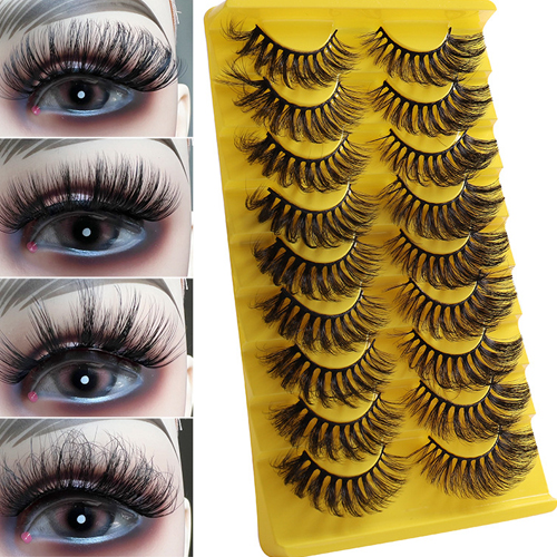 False Eyelashes Cross Curling Eyelash Dense Extension Fake Eyelashes 6D Fluffy Wispy Faux Hair Reusable Beauty Eye Lashes for Party Makeup 9 Pairs