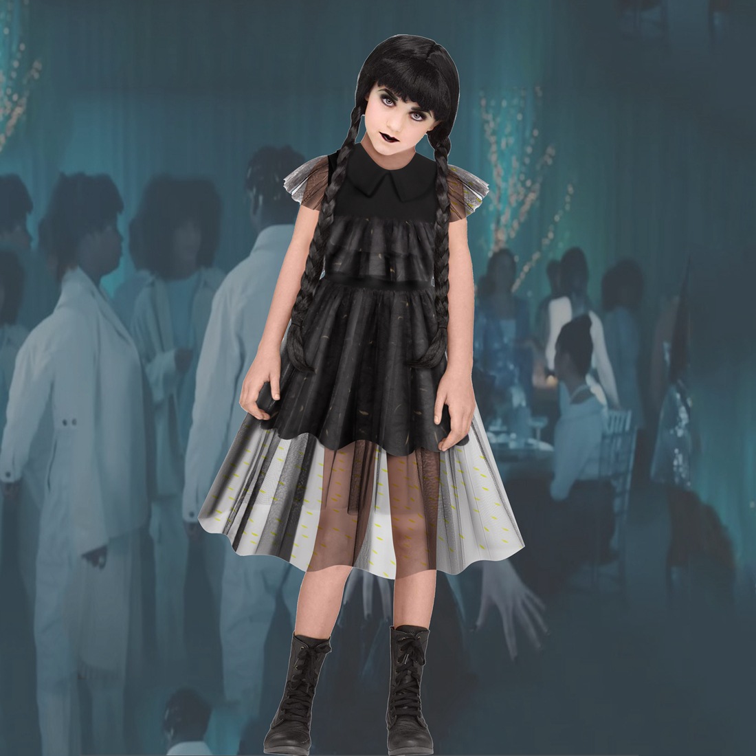 (Only Dress 3~4 Years) Wednesday Addams Costumes Dress For Girls Kids Family Halloween Cosplay Party Outfit Easter Costumes