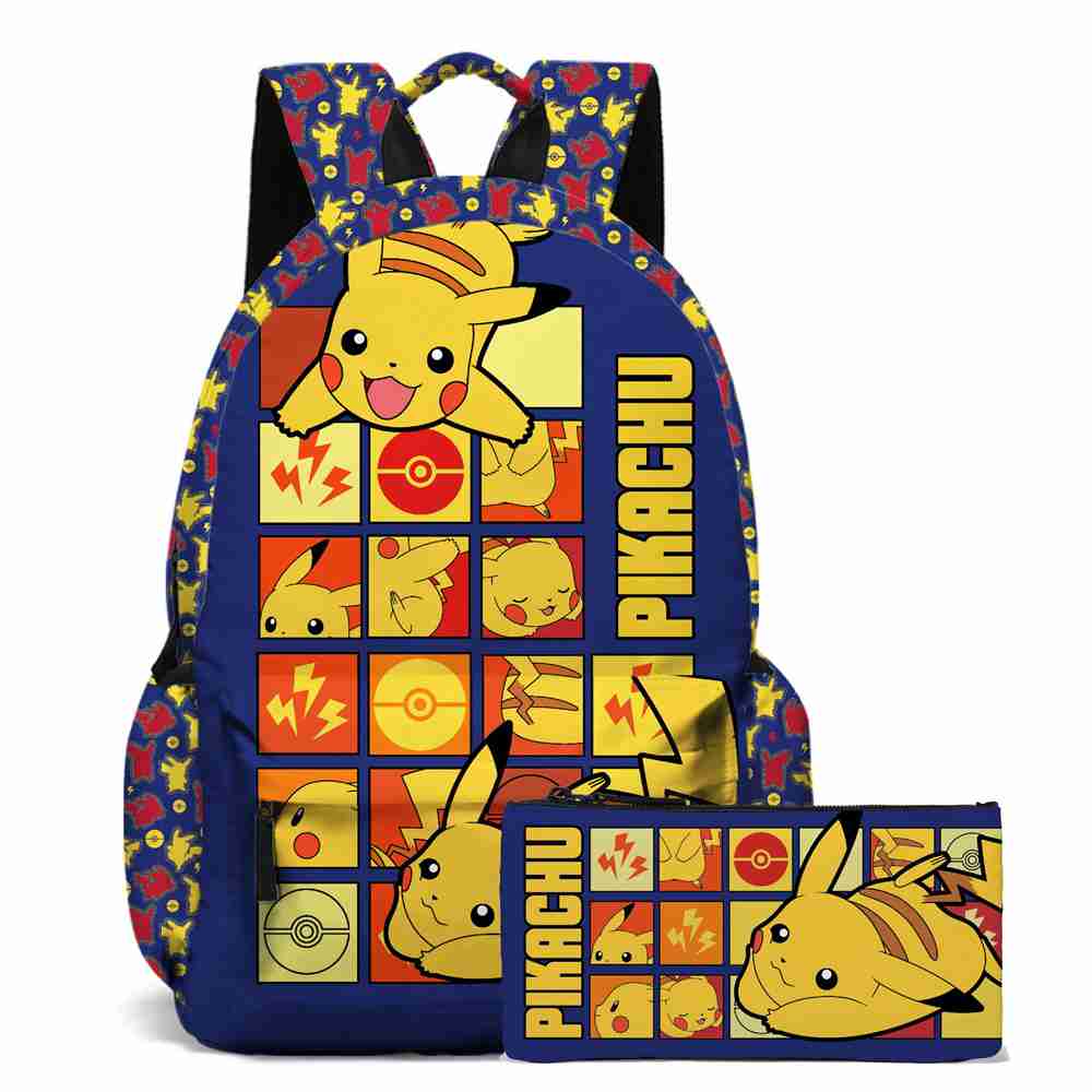 (Pokémon Backpack 2PCS Set 08) Pokémon Pikachu Backpack Lunch Bag Pencil Case Set Kids Gift Kids School Bag Boys Girls Teens Pikachu Eevee Pokeball