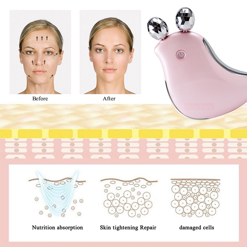 Facial Microcurrent Face Lift Massager EMS Skincare 3D Roller Massage Vibration Galvanic Beauty Apparatus Handheld Shaper Warm Vibration Women Gifts