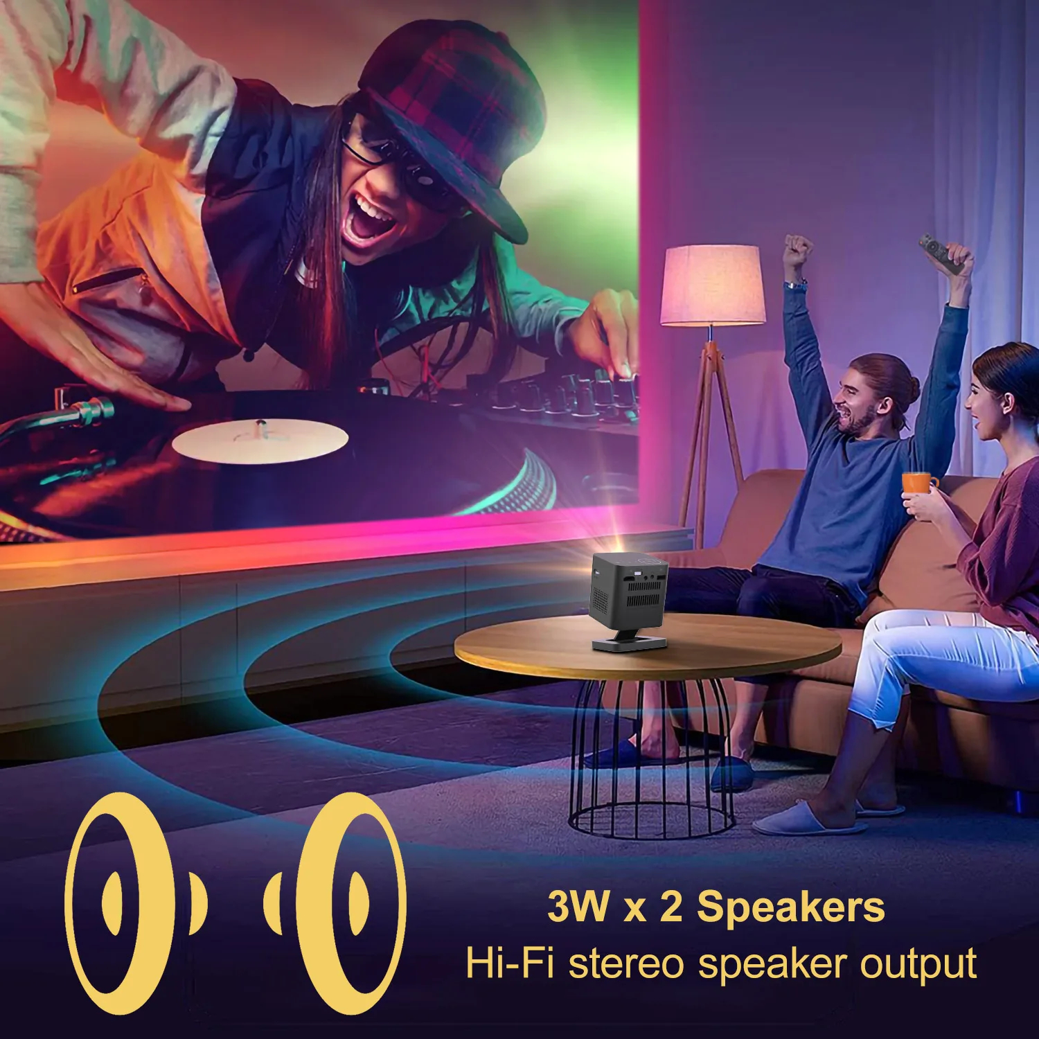 Smart Mini Projector with 90° Adjustable Base Stand 7800mAh Battery Powered Portable 3D 4K Android Projector