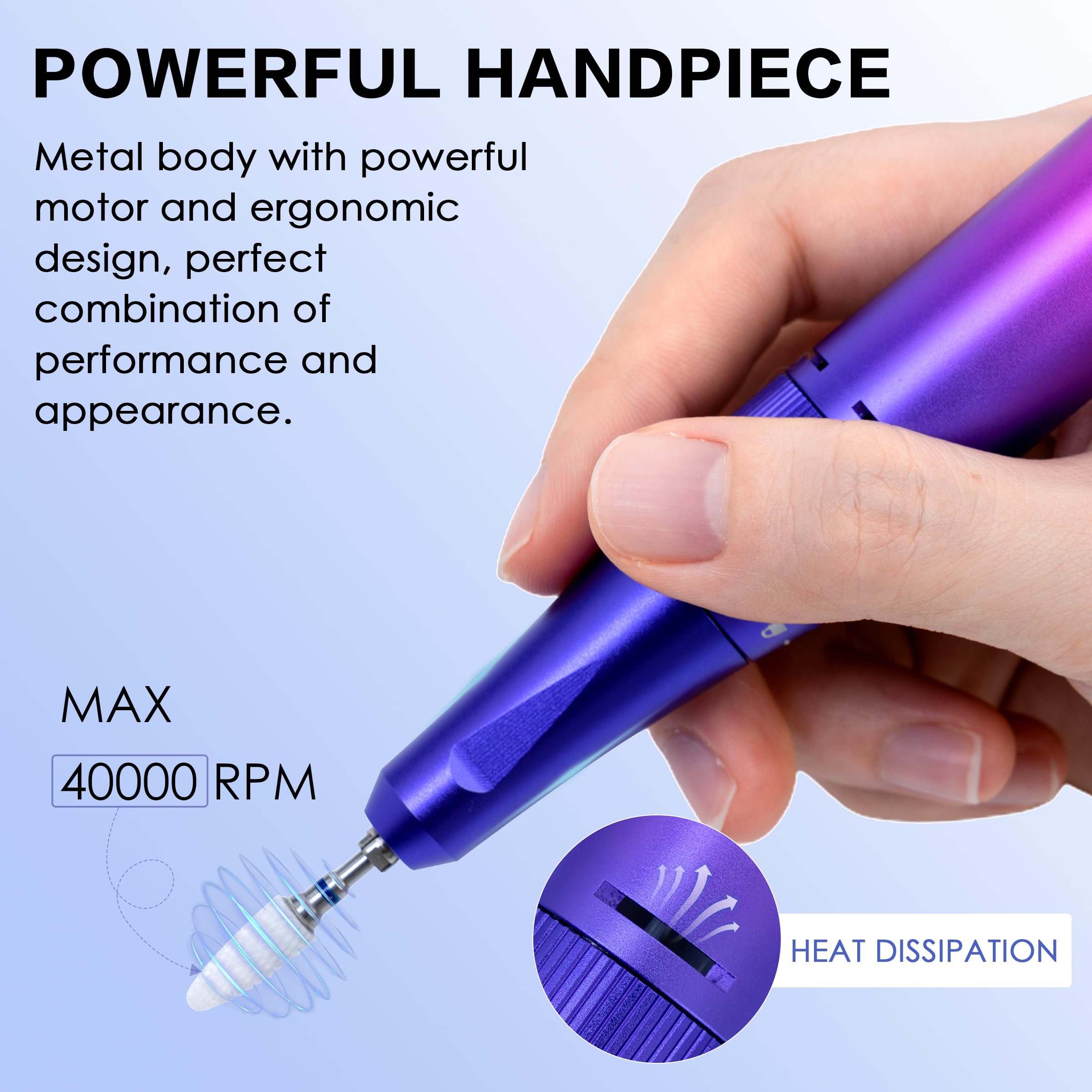 40000 RPM Electric Nail Drill Electric Nail File Professional Perfect Gift for Nail Lover-Blue-Violet