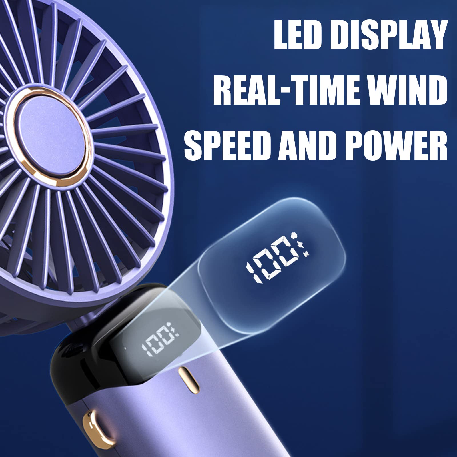 USB Rechargeable Fans Hand Held Fan,Portable Handheld Desktop Fans with LED Display for Home Office Bedroom Outdoor Travel
