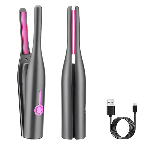 (Grey) Hair Straightener Brush Professional 2 In 1 Hair Curling and Straightening Iron Hair Curling Tools Hair Curler for Ladies Ceramic Rechargeable Flat Iron