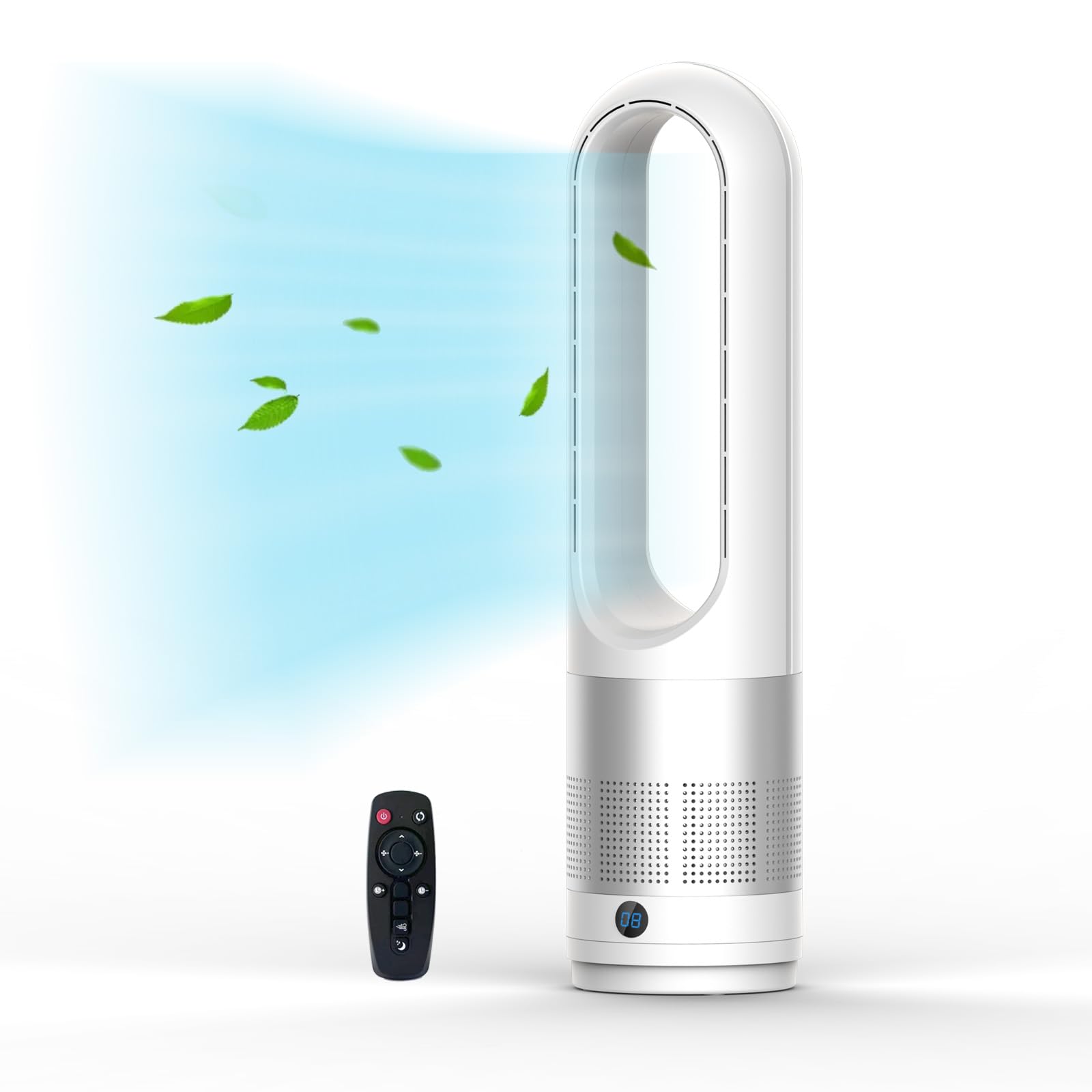 Bladeless Fan Cooler Total 23.62 inch Oscillating Tower Fan with Remote Control 8 Speed Settings 8 Hour Timer Super Quiet Touchable Pedestal Fan for Home Office Bedroom