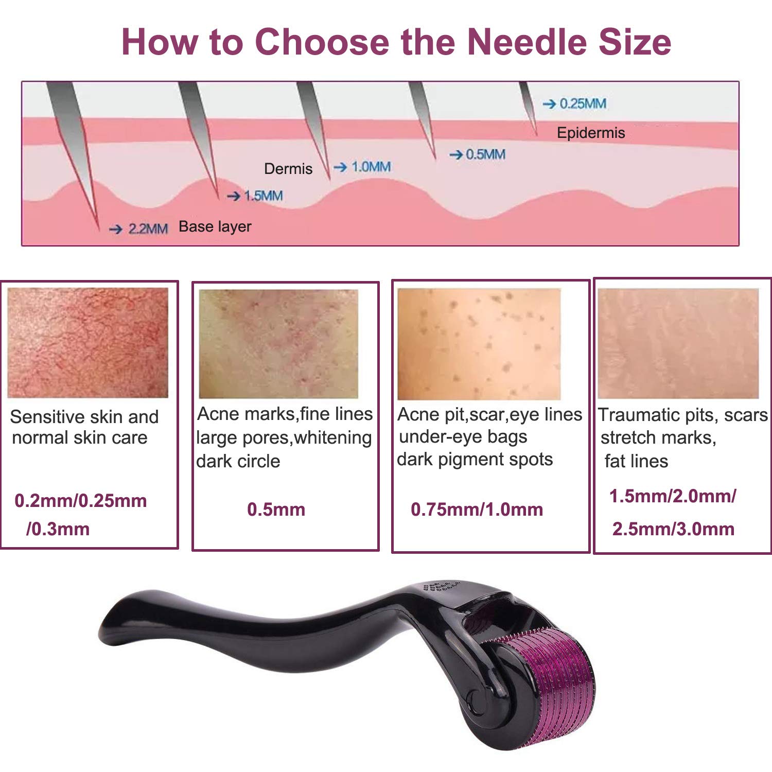 (540 Microneedle Roller 0.25mm) Titanium Microneedle Derma Roller Skin Care for Face Facial Wrinkles Hair Loss Stretch Marks Hair Regrowth Micro Needles Microneedling Derma Needling