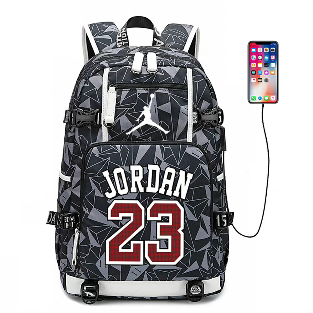 Basketball Player Jordan Logo Backpack Luminous Fluorescent Daypack USB Taptop Ru
