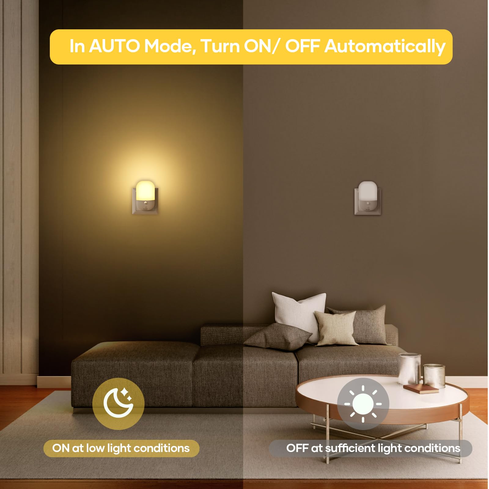 (1 Pack) Night Light Plug in Walls Night Light with 5 Levels of Brightness and Dusk to Dawn Photocell Sensor Night Light Kids for Children Room Stairs Hallway Bedrooms Garage