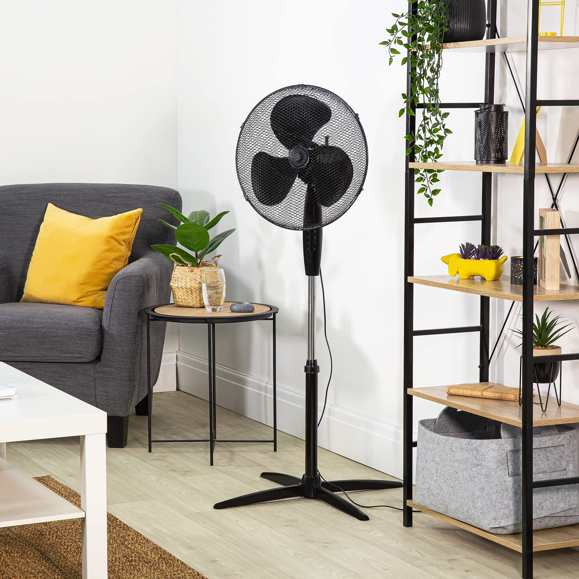 16 Inch Lightweight Pedestal Fan 3 Speeds Wide-Angled Oscillation Powerful Airflow Adjustable Height
