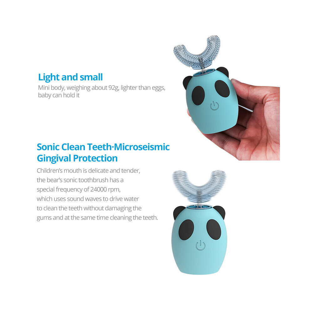 (Blue Toddler) U Shape 360 Degrees Sonic Electric Toothbrush Kids Rechargeable Children Toddler Teeth Care Waterproof Automatic Tooth Brush.