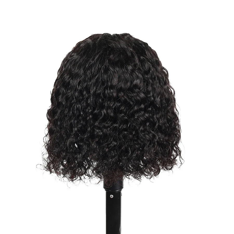 (Side Part 8inches) Bob Lace Wig Black Curly For Women Deep Water Curly Wave Human Hair Wigs 100 Percent  Remy Natural Hair Short Lace Frontal T Part Wig