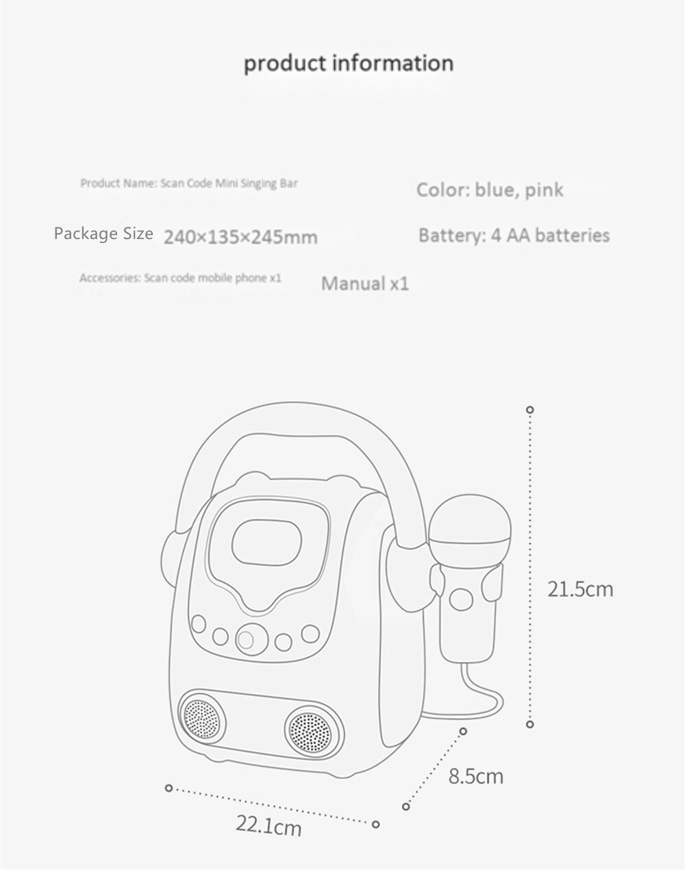 Home Party Karaoke Machine Bluetooth Speaker Music Player Baby Wireless Audio With Microphone Child Recording Lights Toy