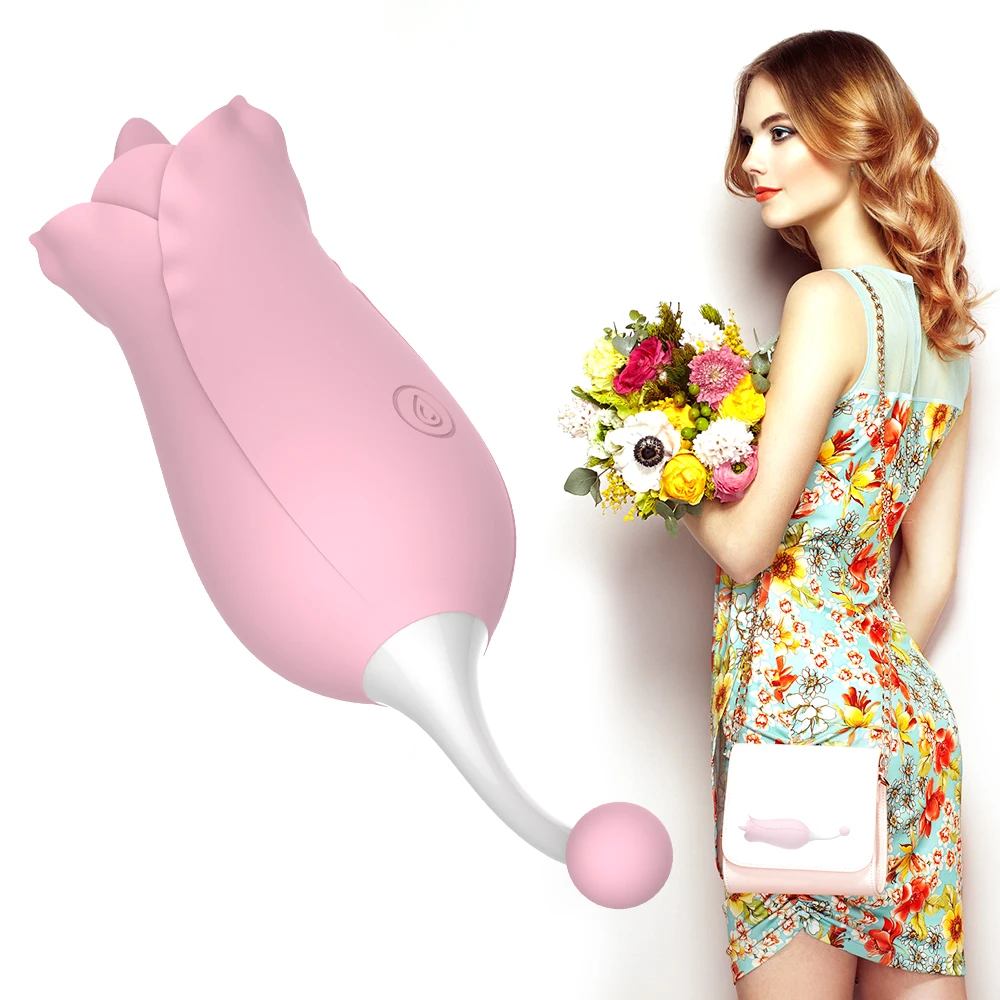 (Pink) Vibrator Female Pussy Clitoris Massager G-spot Stimulator Masturbator Couples Erotic Sex Toys Women Tongue Licking Vibrators Dual Head Rose Shape